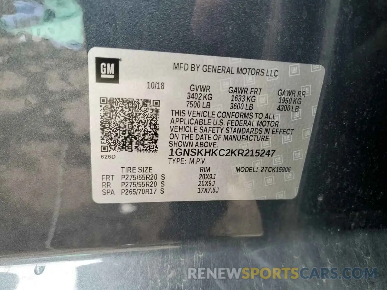 13 Photograph of a damaged car 1GNSKHKC2KR215247 CHEVROLET SUBURBAN 2019
