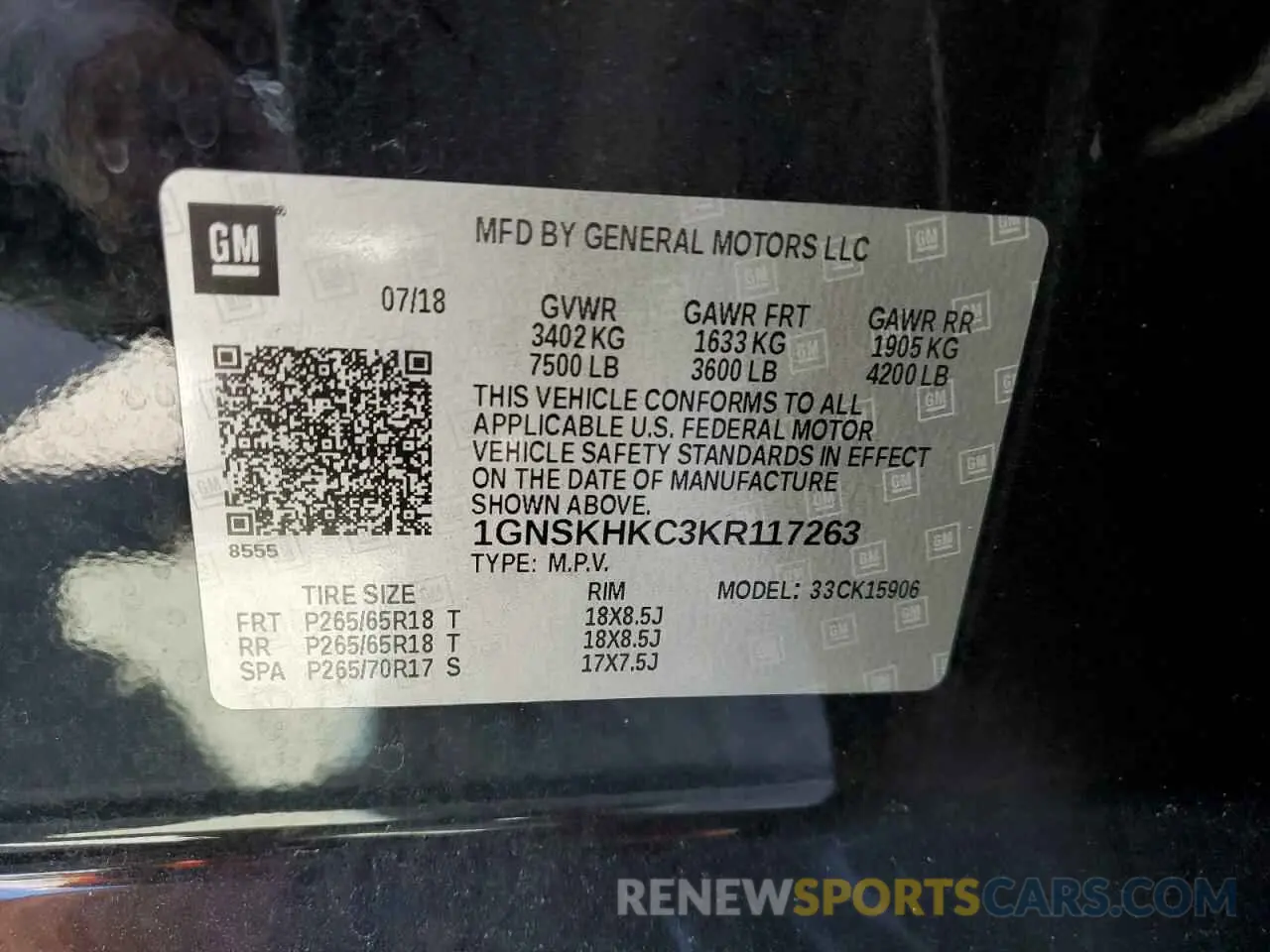13 Photograph of a damaged car 1GNSKHKC3KR117263 CHEVROLET SUBURBAN 2019