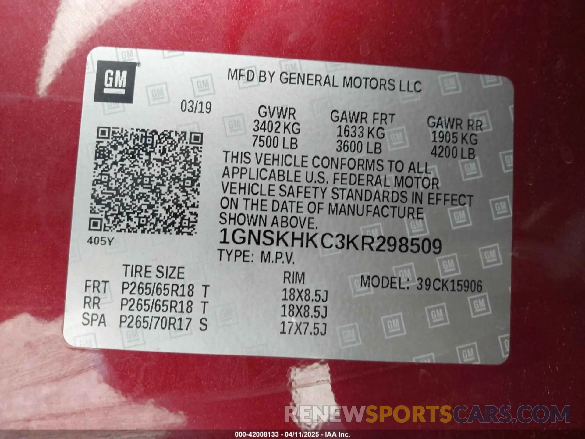 9 Photograph of a damaged car 1GNSKHKC3KR298509 CHEVROLET SUBURBAN 2019