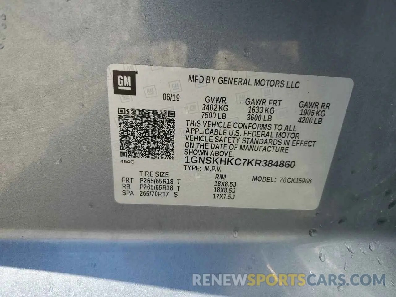 14 Photograph of a damaged car 1GNSKHKC7KR384860 CHEVROLET SUBURBAN 2019