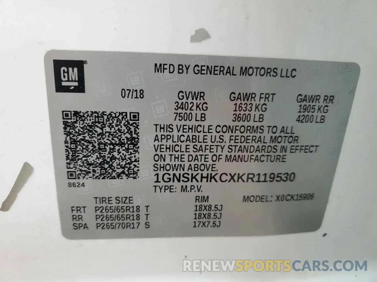 16 Photograph of a damaged car 1GNSKHKCXKR119530 CHEVROLET SUBURBAN 2019