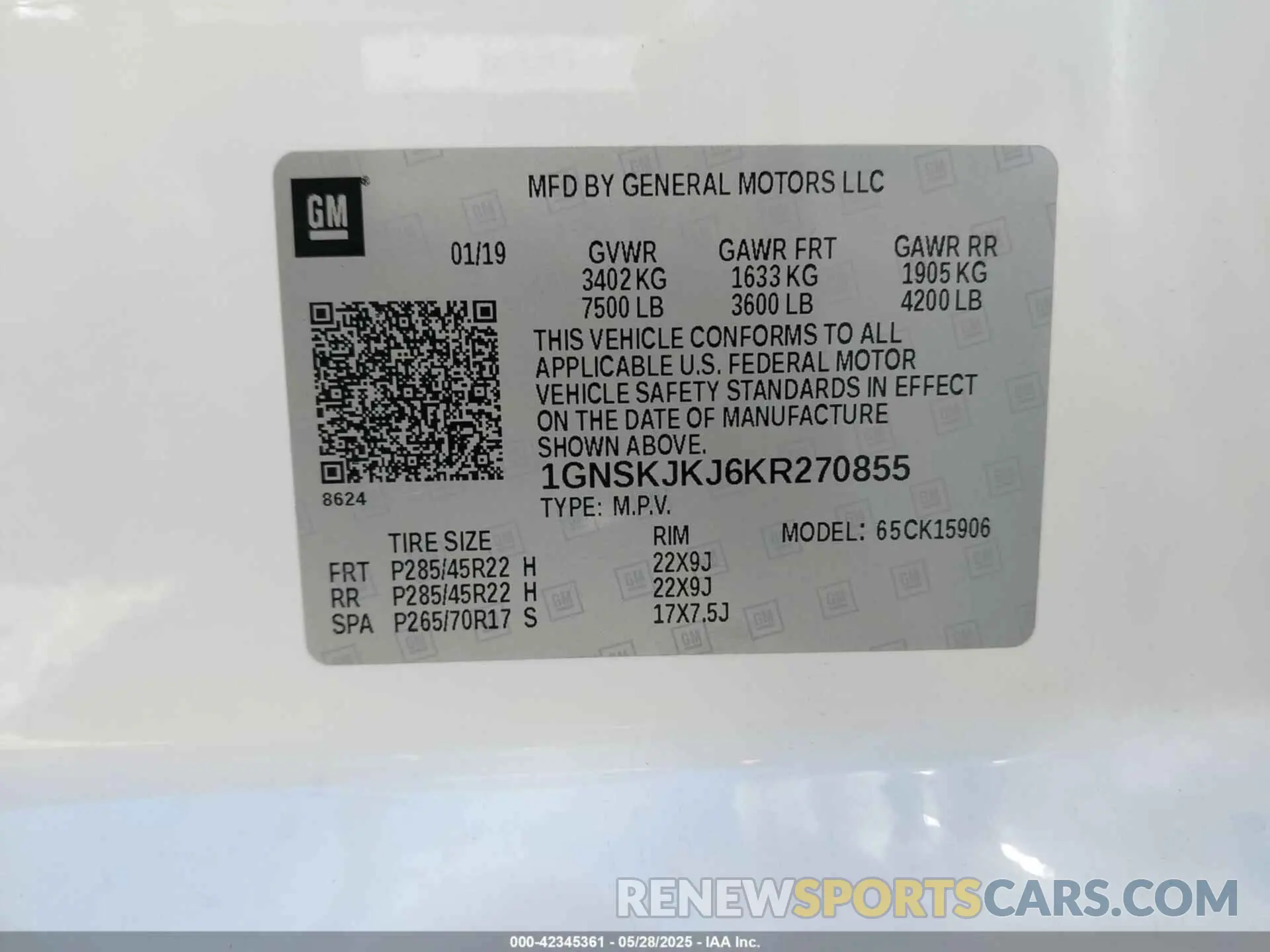 9 Photograph of a damaged car 1GNSKJKJ6KR270855 CHEVROLET SUBURBAN 2019