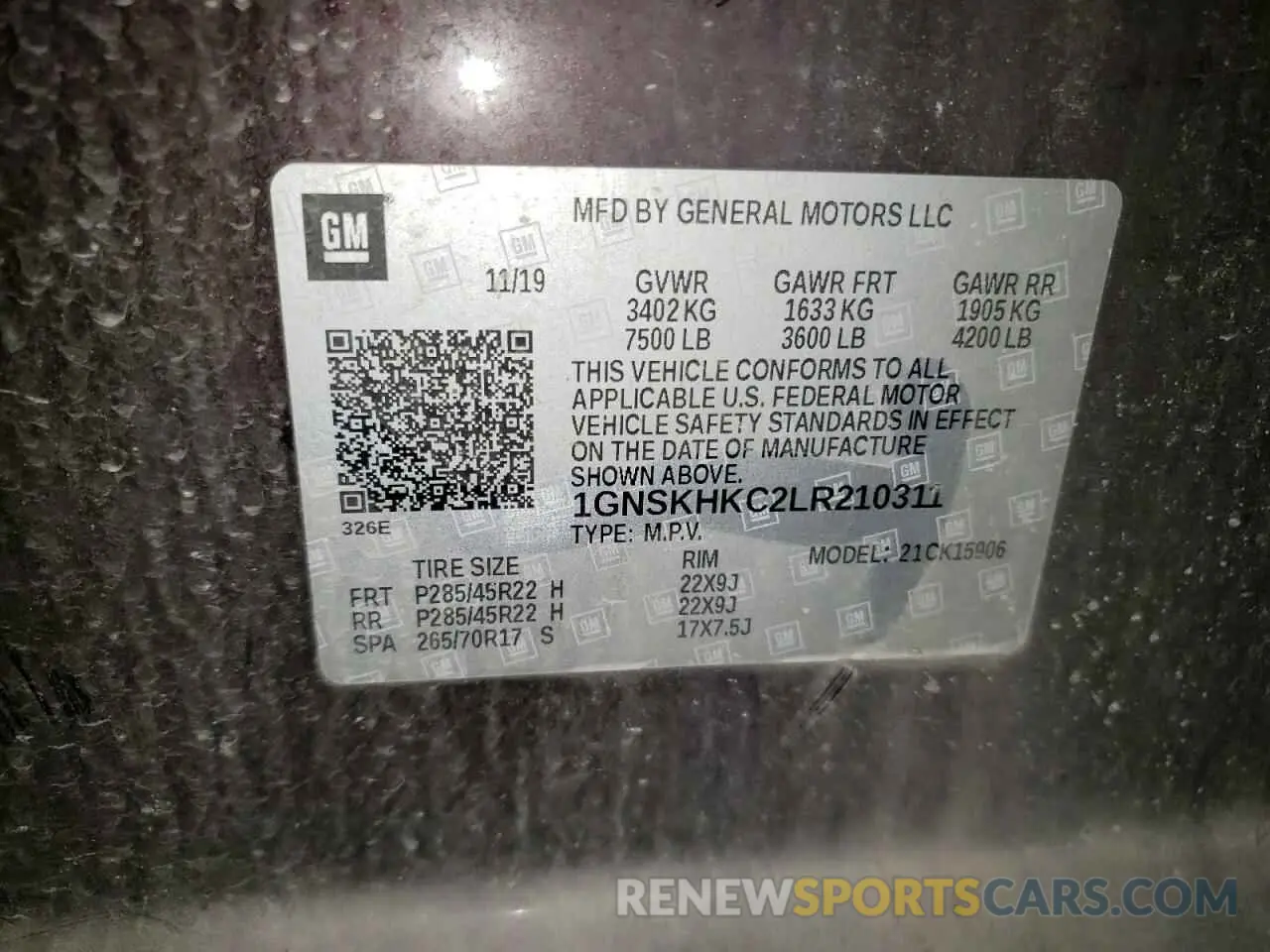 13 Photograph of a damaged car 1GNSKHKC2LR210311 CHEVROLET SUBURBAN 2020