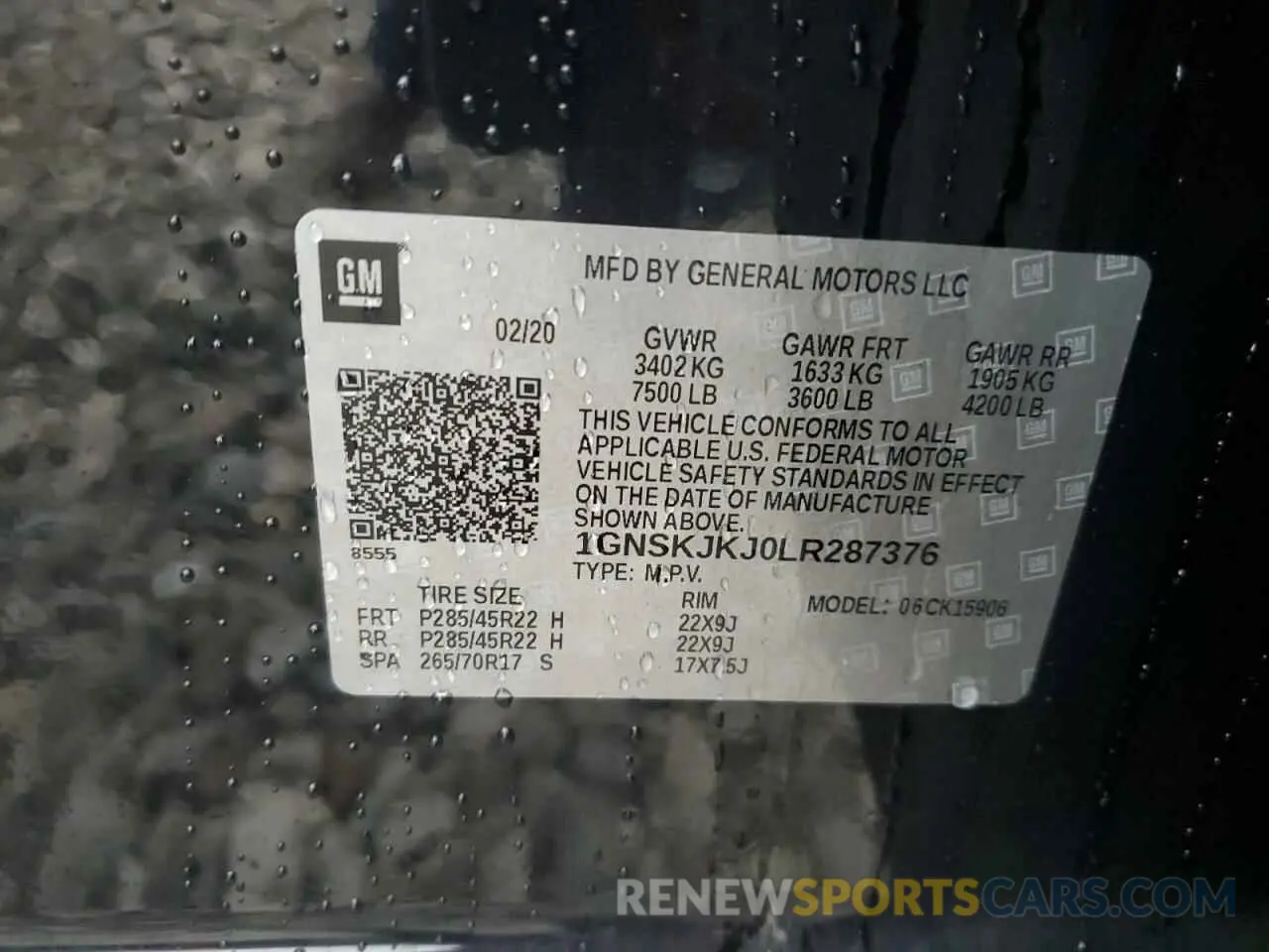 13 Photograph of a damaged car 1GNSKJKJ0LR287376 CHEVROLET SUBURBAN 2020
