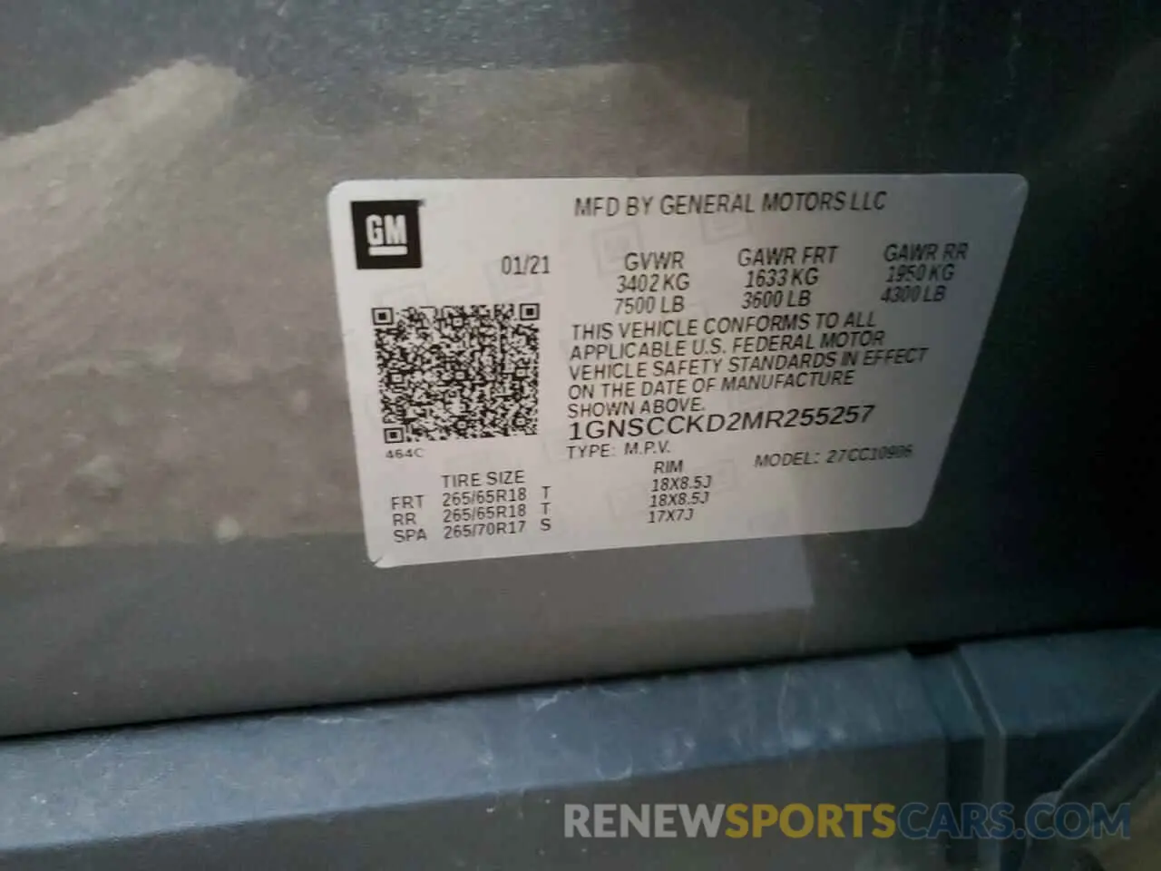 13 Photograph of a damaged car 1GNSCCKD2MR255257 CHEVROLET SUBURBAN 2021