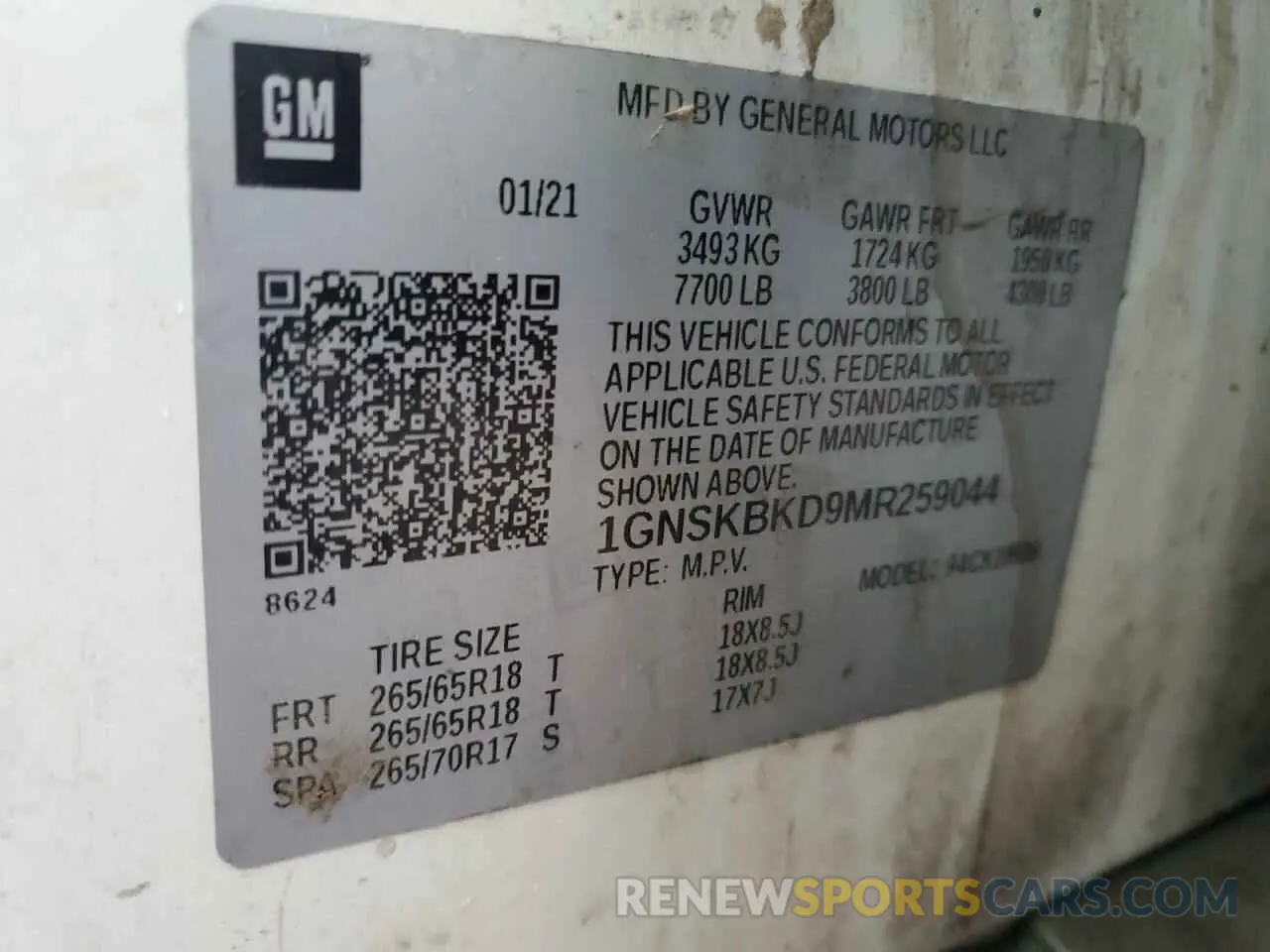 13 Photograph of a damaged car 1GNSKBKD9MR259044 CHEVROLET SUBURBAN 2021