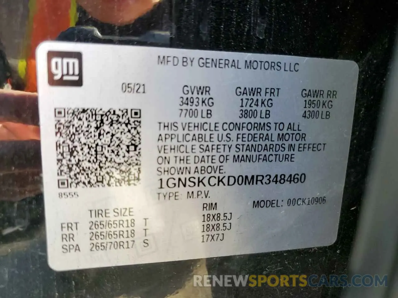 13 Photograph of a damaged car 1GNSKCKD0MR348460 CHEVROLET SUBURBAN 2021