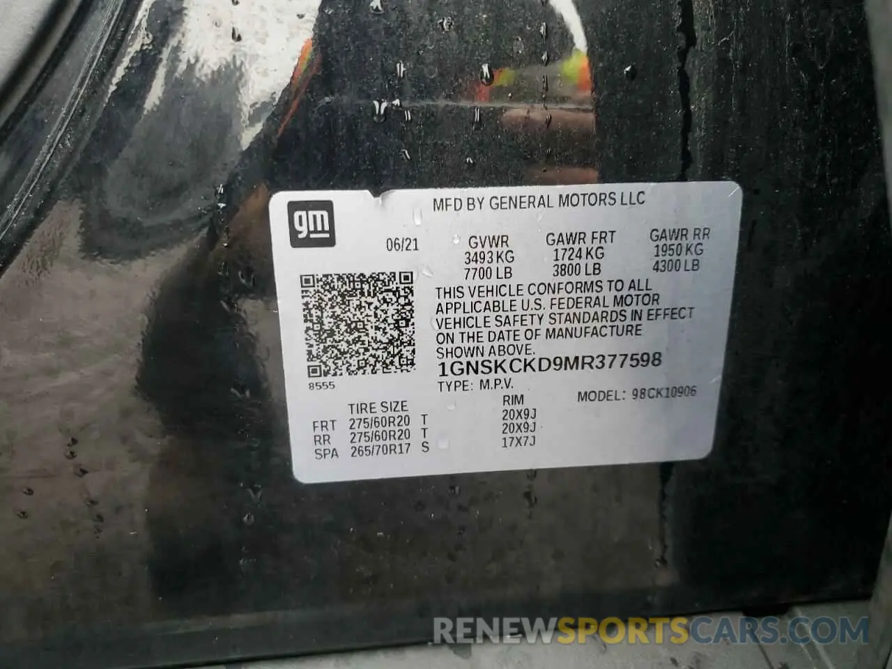 15 Photograph of a damaged car 1GNSKCKD9MR377598 CHEVROLET SUBURBAN 2021
