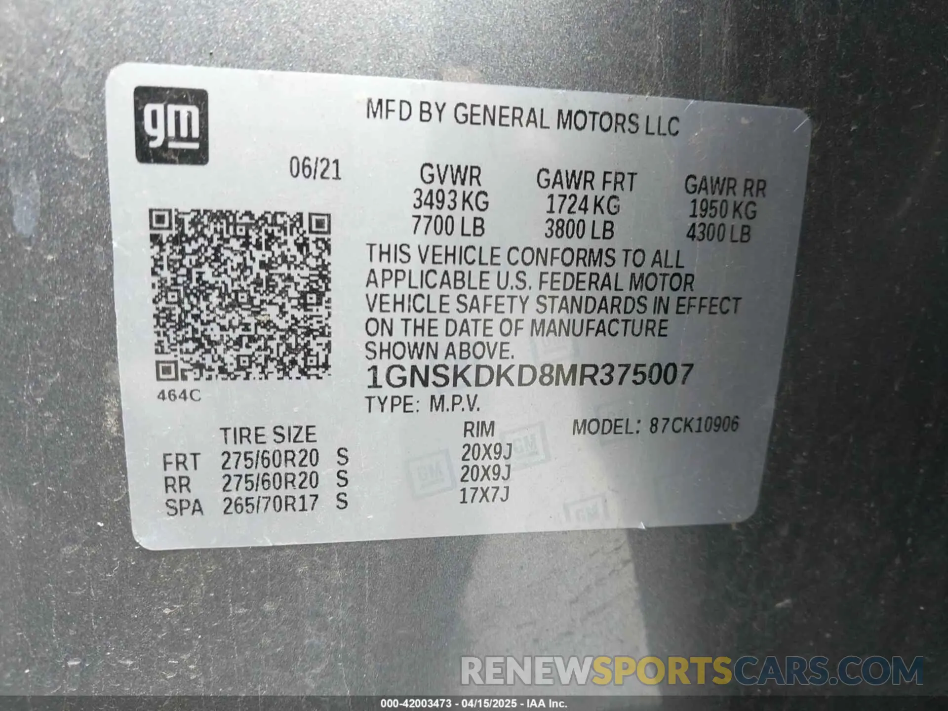 9 Photograph of a damaged car 1GNSKDKD8MR375007 CHEVROLET SUBURBAN 2021