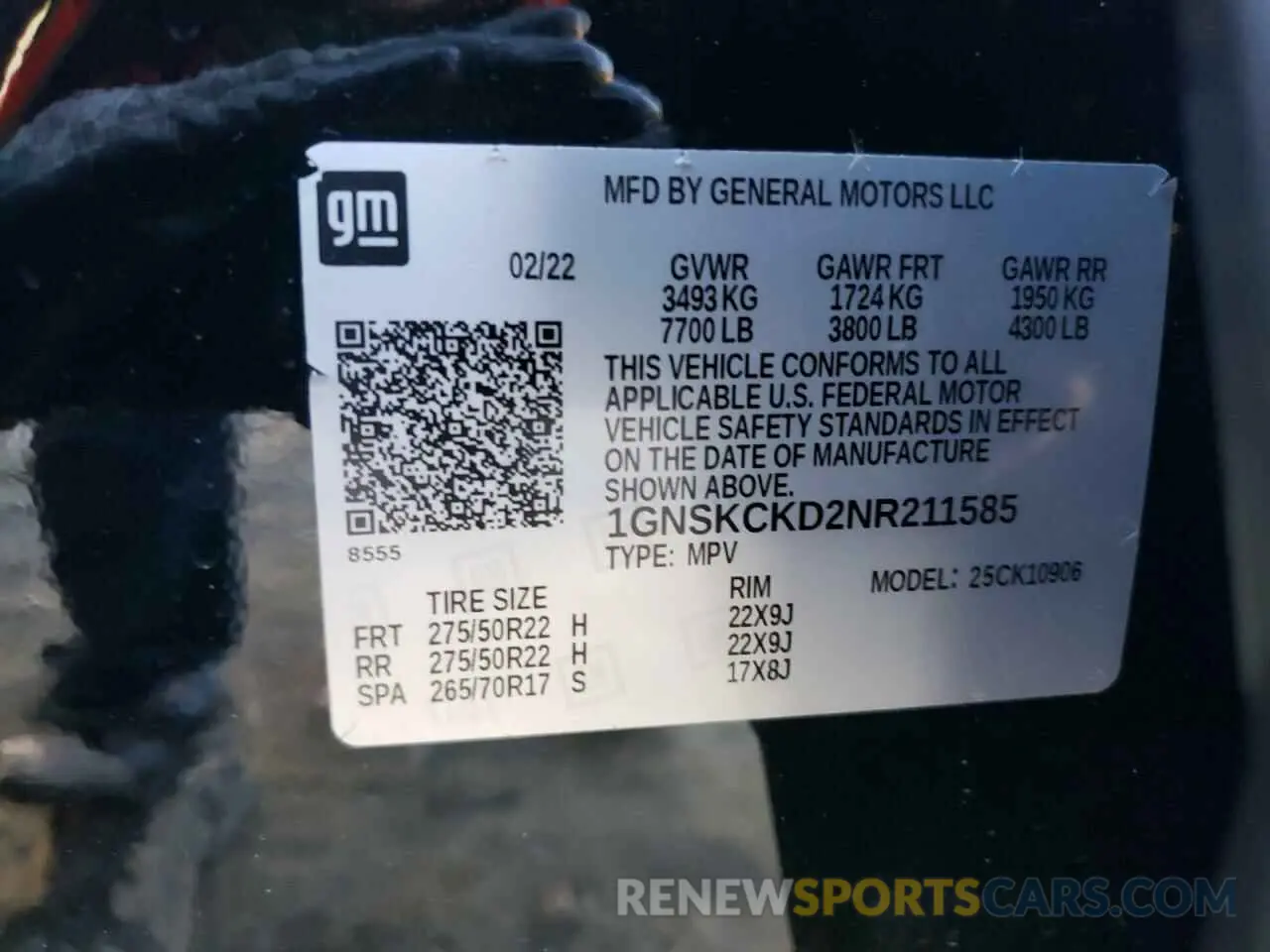 13 Photograph of a damaged car 1GNSKCKD2NR211585 CHEVROLET SUBURBAN 2022