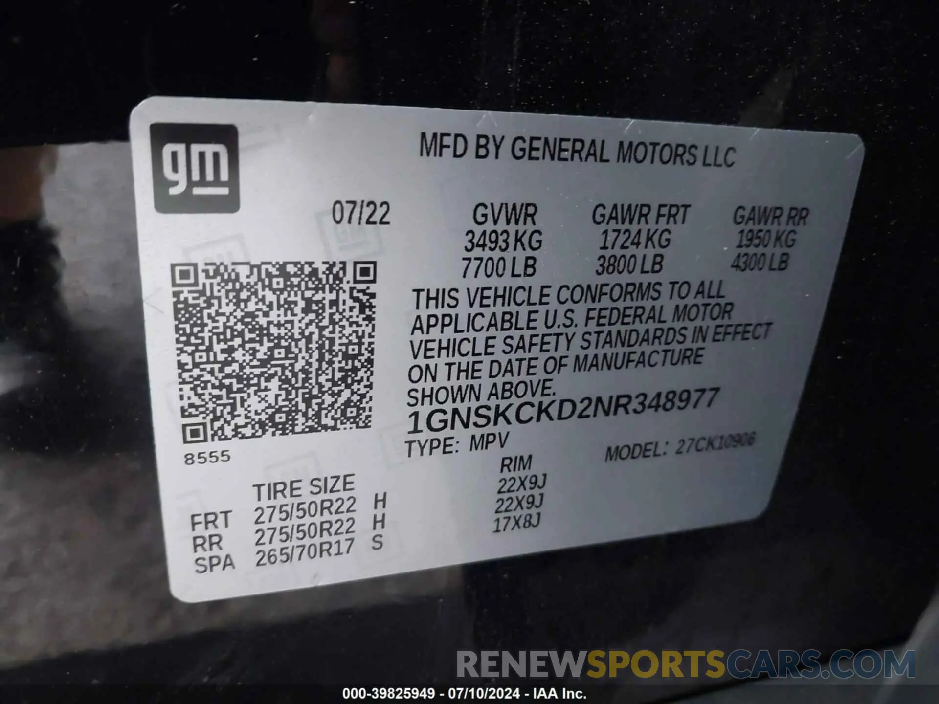 9 Photograph of a damaged car 1GNSKCKD2NR348977 CHEVROLET SUBURBAN 2022