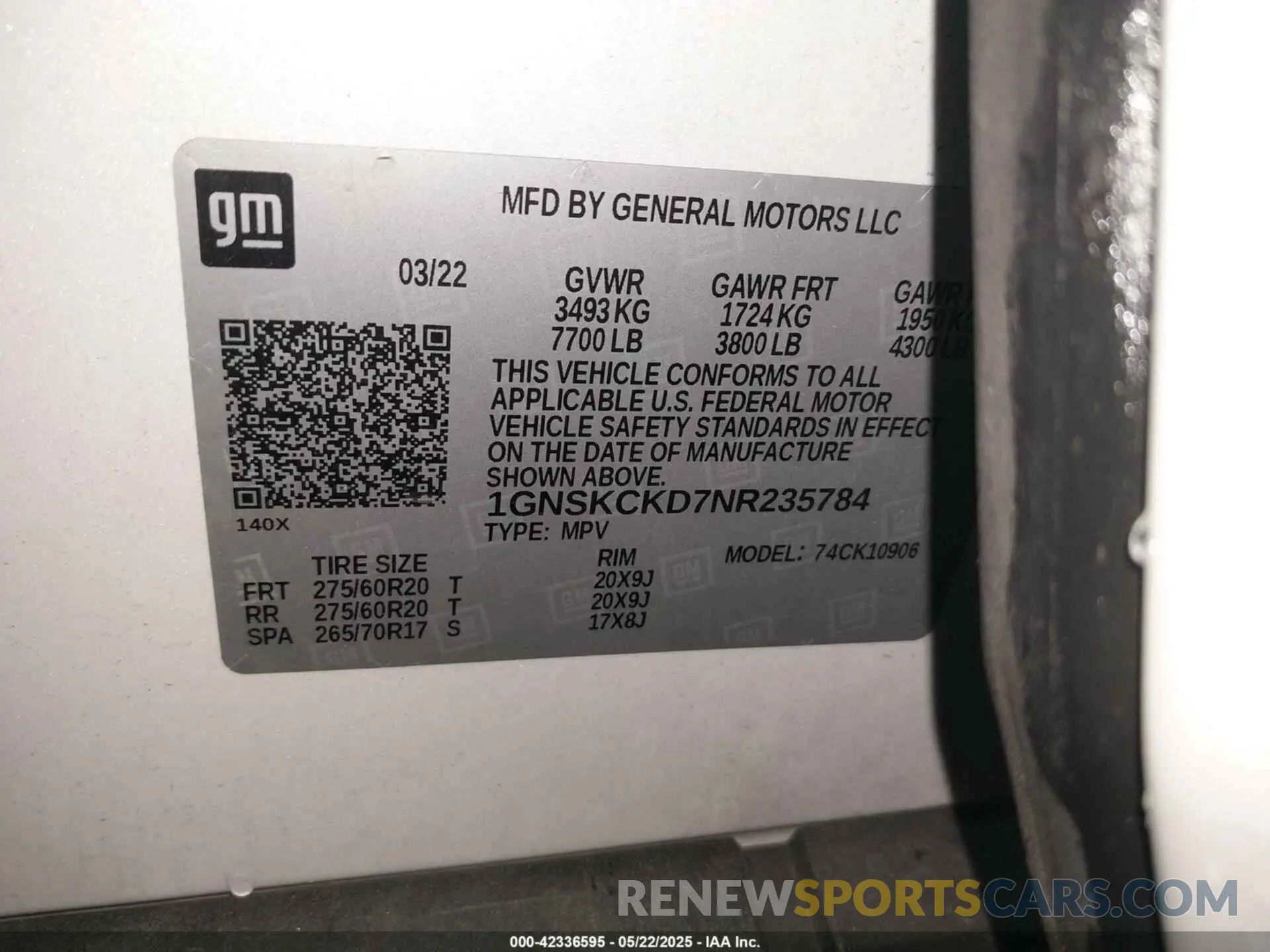 9 Photograph of a damaged car 1GNSKCKD7NR235784 CHEVROLET SUBURBAN 2022