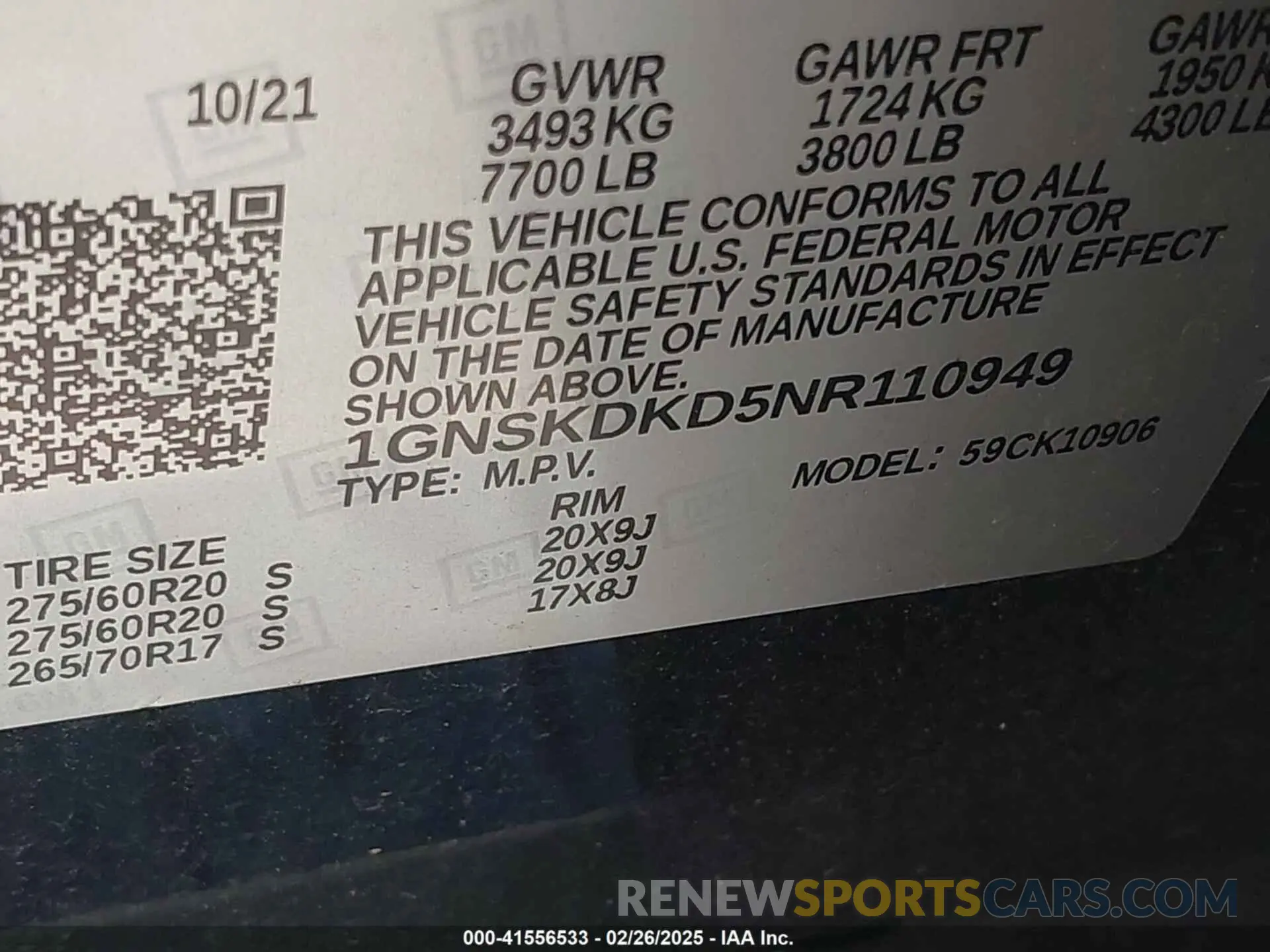 9 Photograph of a damaged car 1GNSKDKD5NR110949 CHEVROLET SUBURBAN 2022