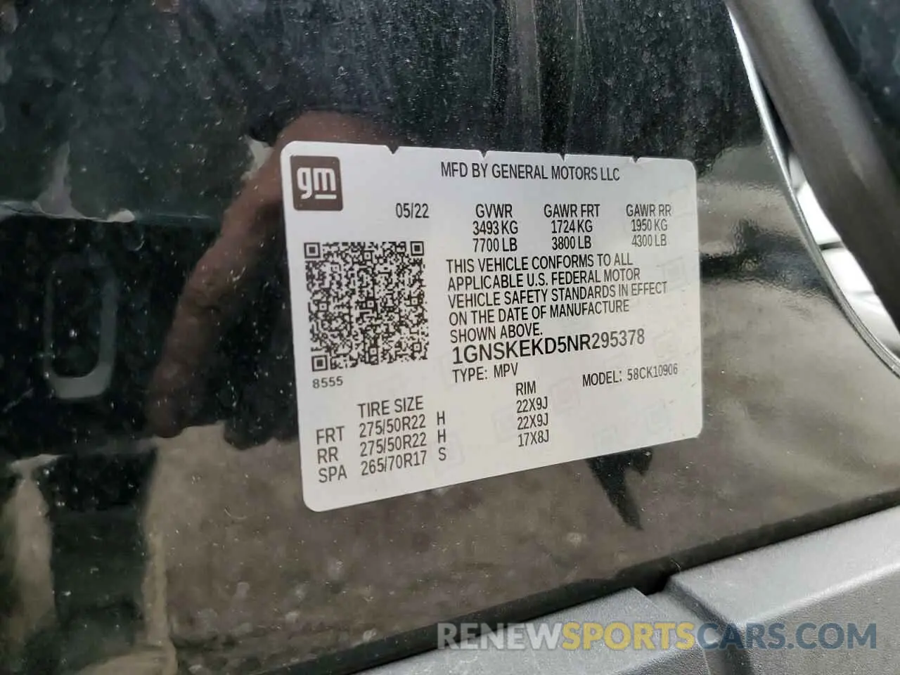 13 Photograph of a damaged car 1GNSKEKD5NR295378 CHEVROLET SUBURBAN 2022