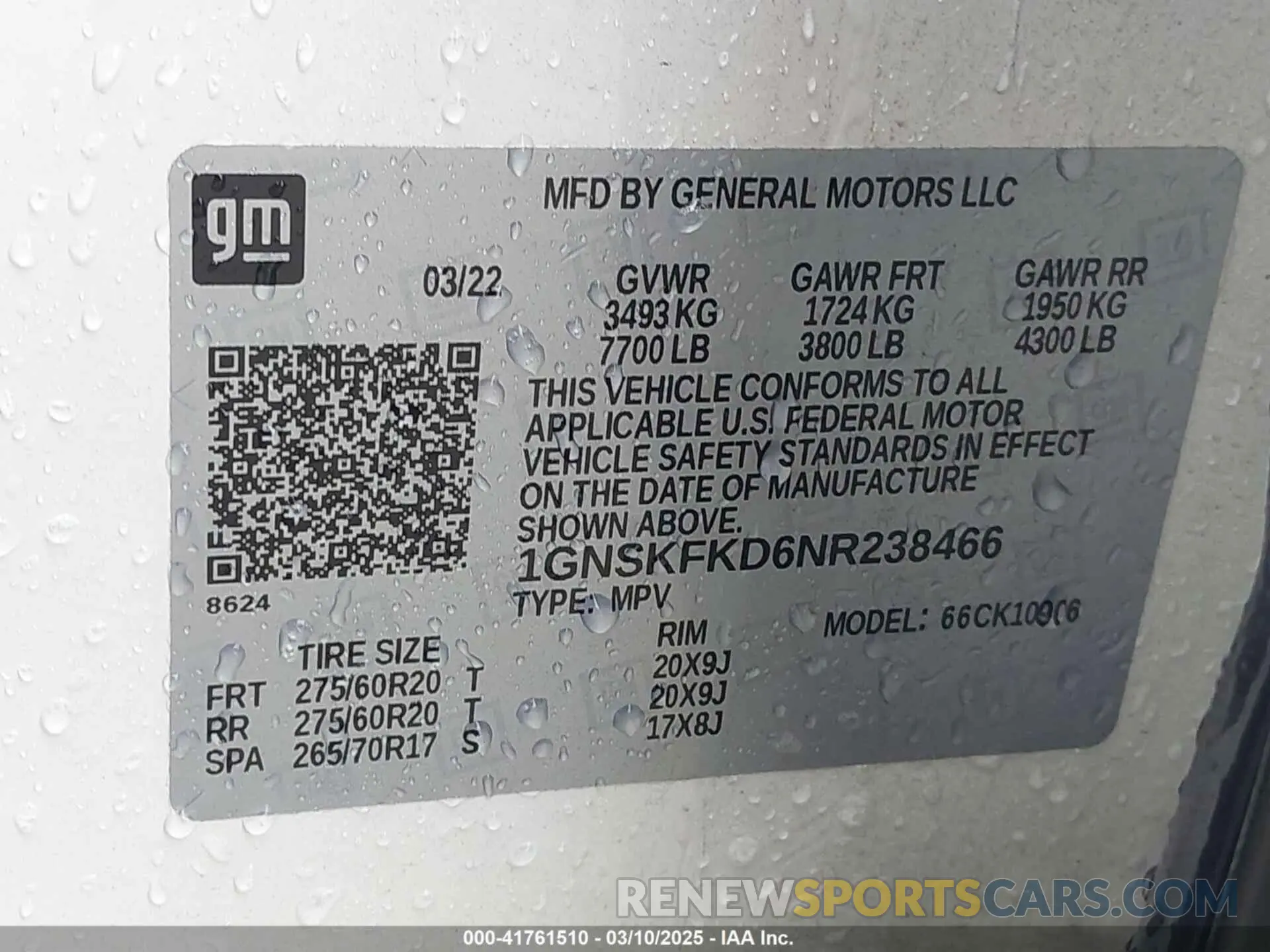 9 Photograph of a damaged car 1GNSKFKD6NR238466 CHEVROLET SUBURBAN 2022