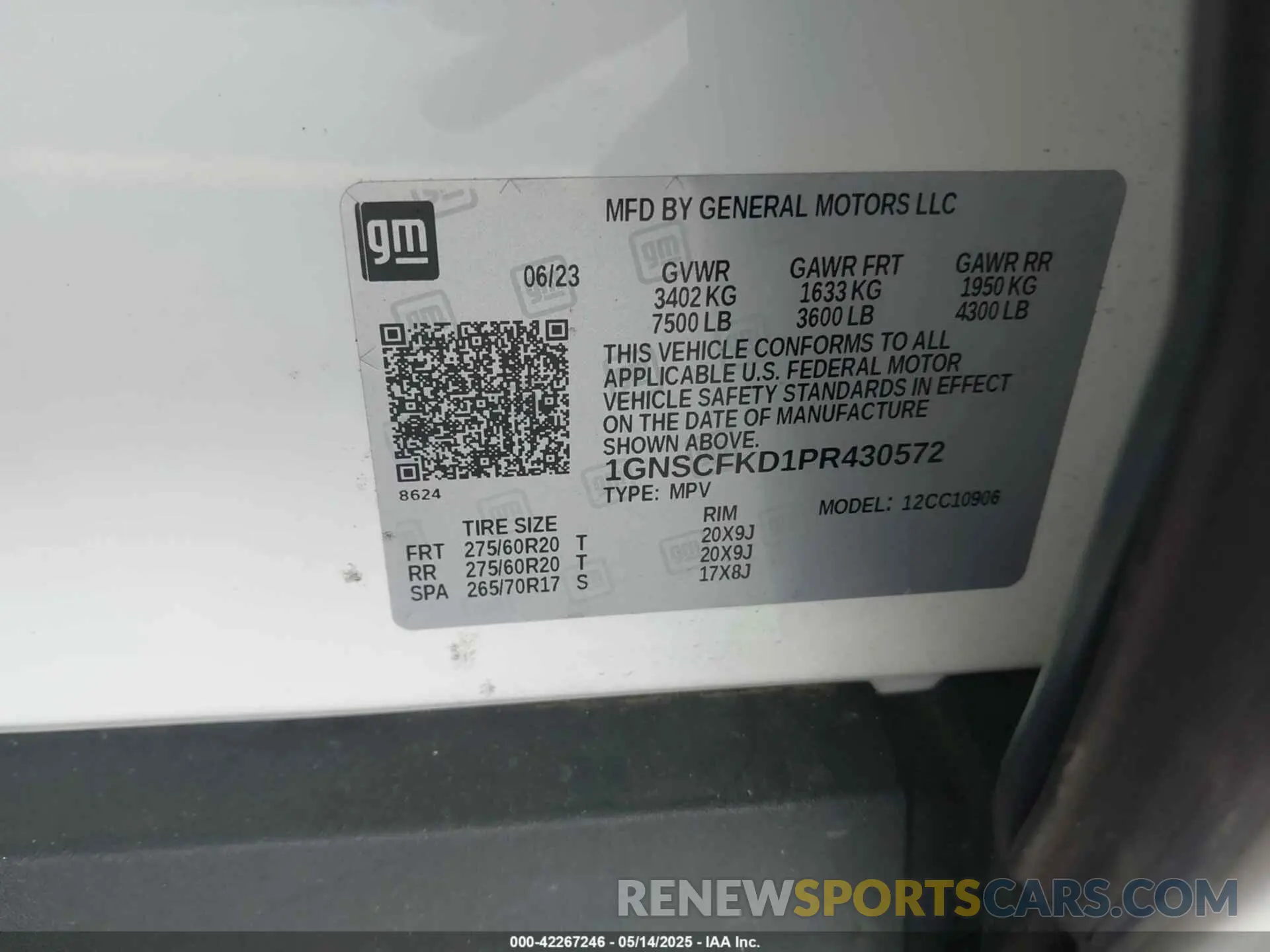 9 Photograph of a damaged car 1GNSCFKD1PR430572 CHEVROLET SUBURBAN 2023