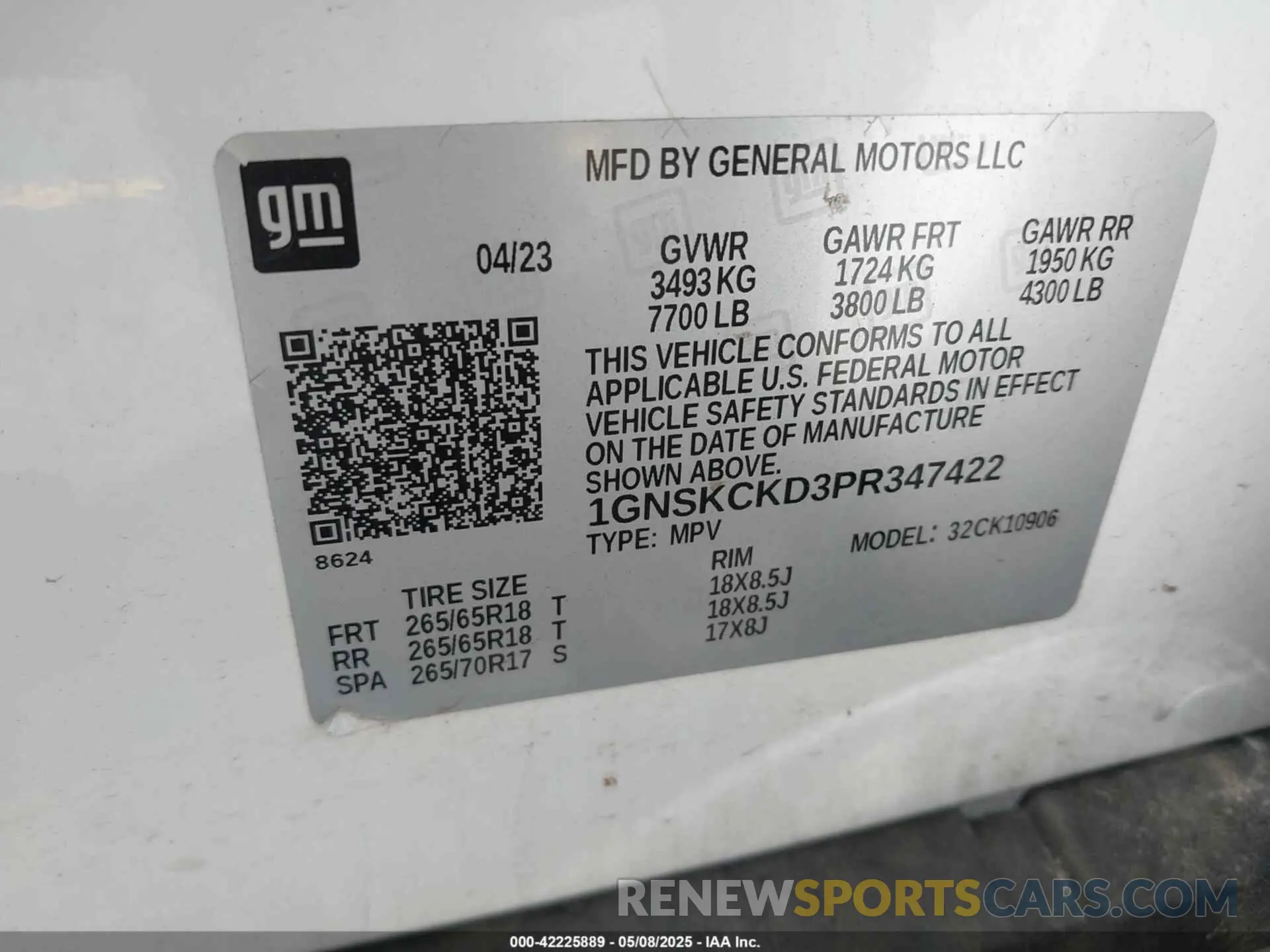 9 Photograph of a damaged car 1GNSKCKD3PR347422 CHEVROLET SUBURBAN 2023