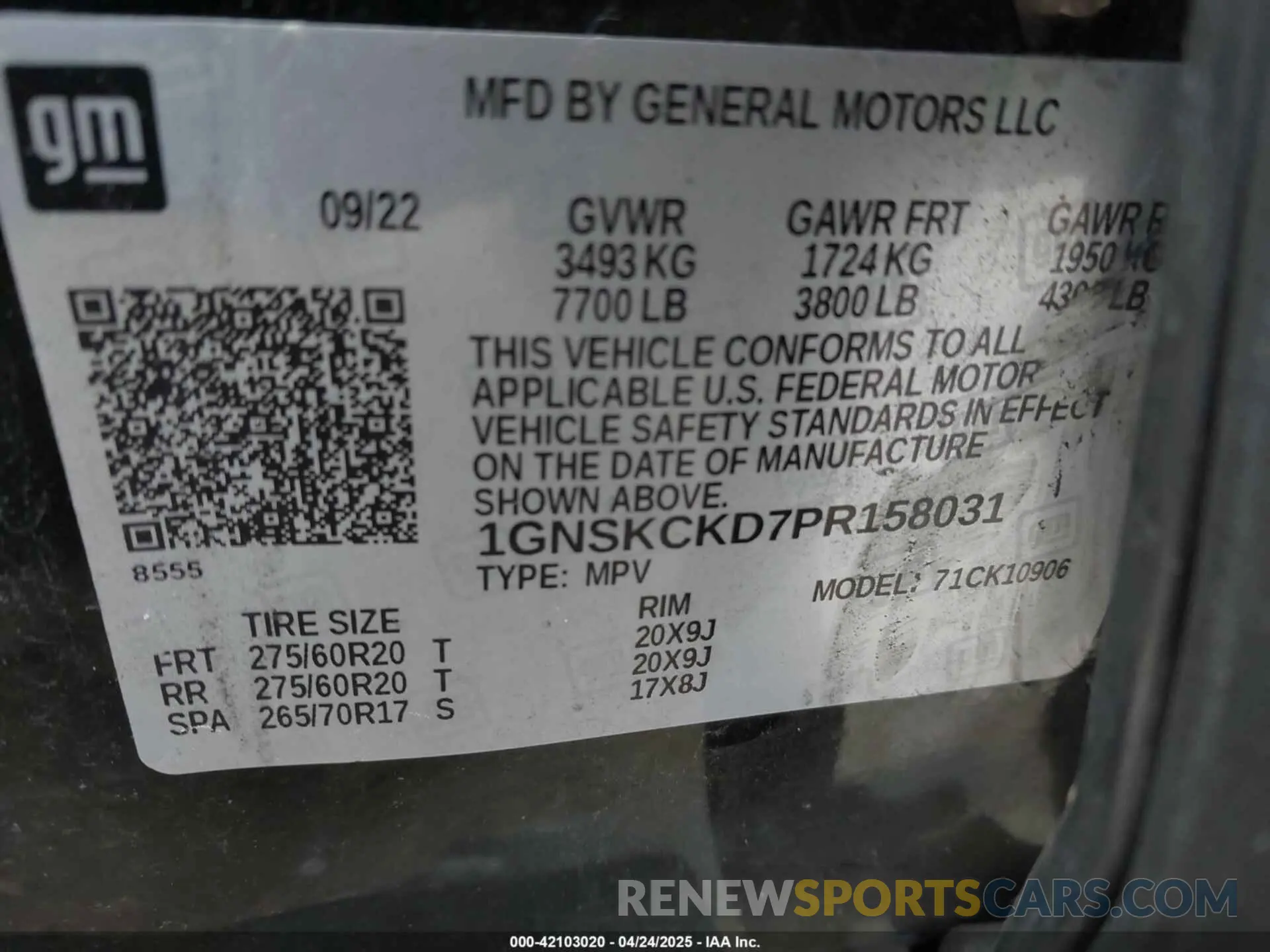 9 Photograph of a damaged car 1GNSKCKD7PR158031 CHEVROLET SUBURBAN 2023
