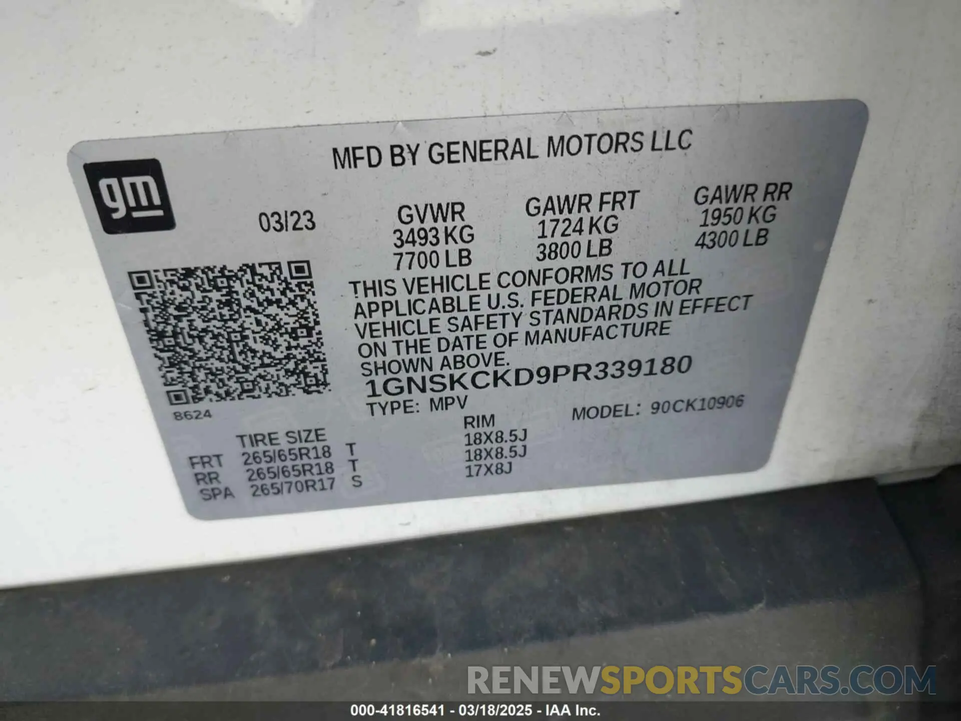9 Photograph of a damaged car 1GNSKCKD9PR339180 CHEVROLET SUBURBAN 2023
