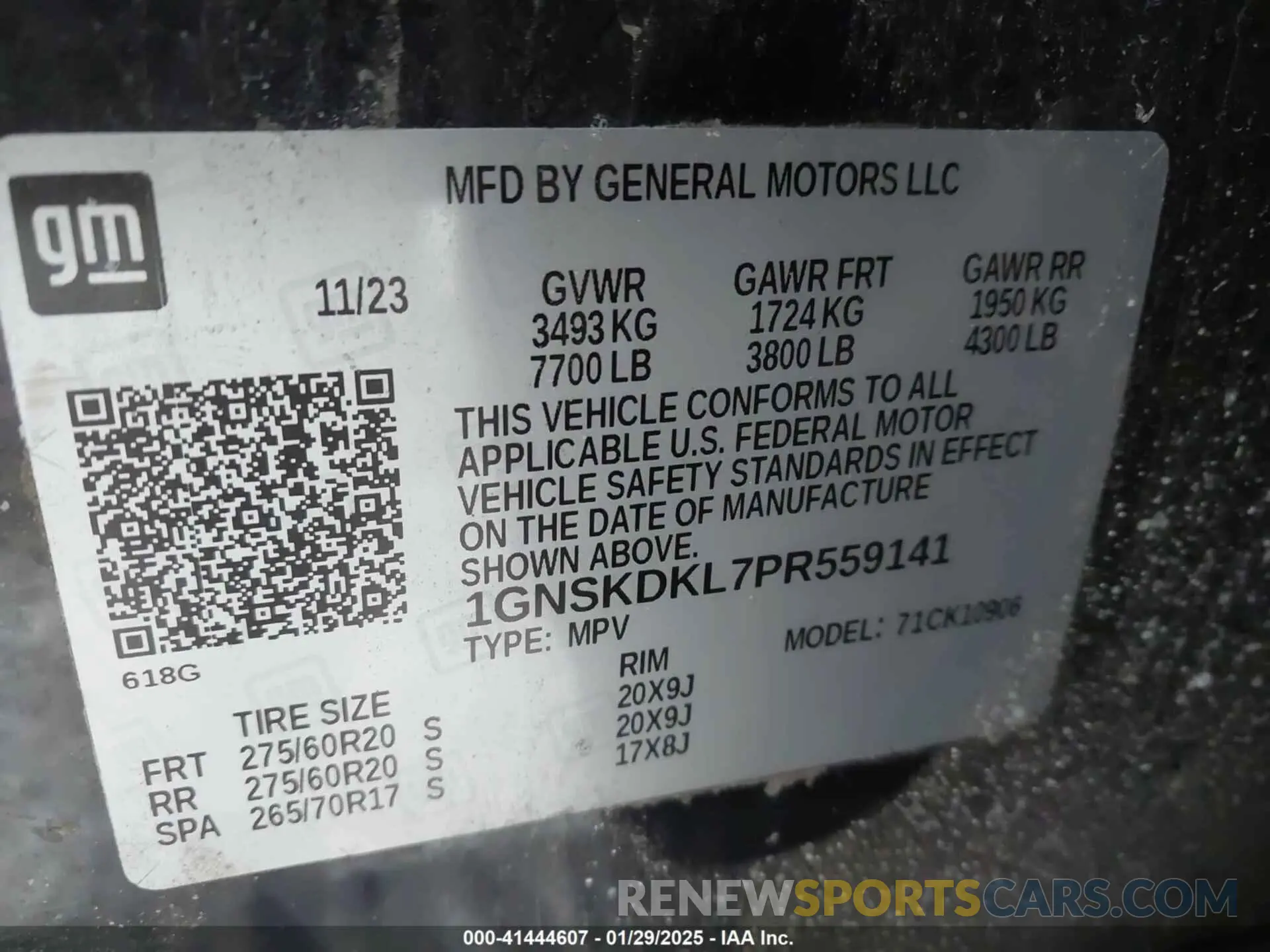 9 Photograph of a damaged car 1GNSKDKL7PR559141 CHEVROLET SUBURBAN 2023