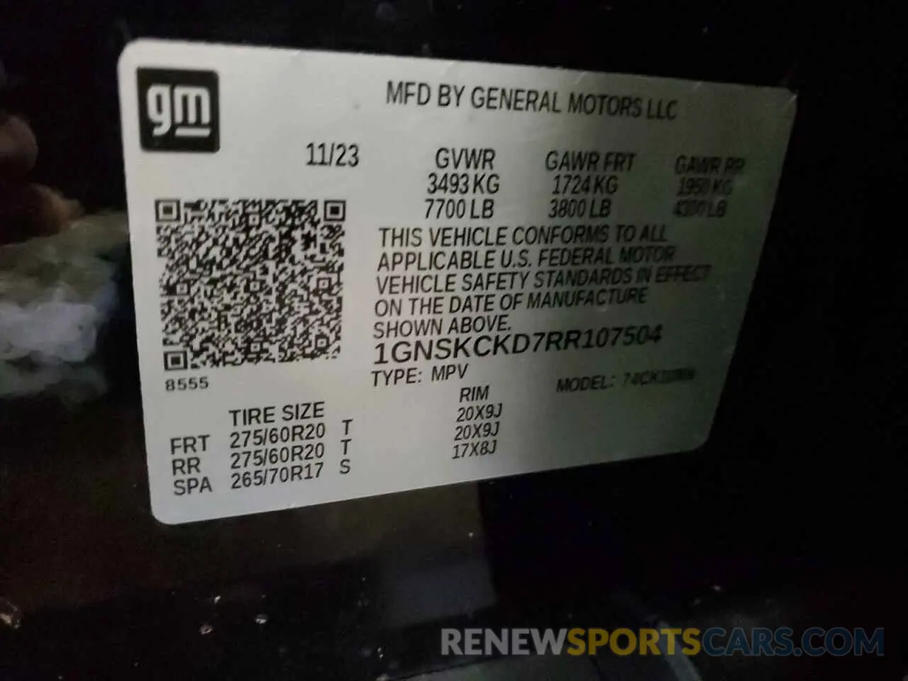 13 Photograph of a damaged car 1GNSKCKD7RR107504 CHEVROLET SUBURBAN 2024