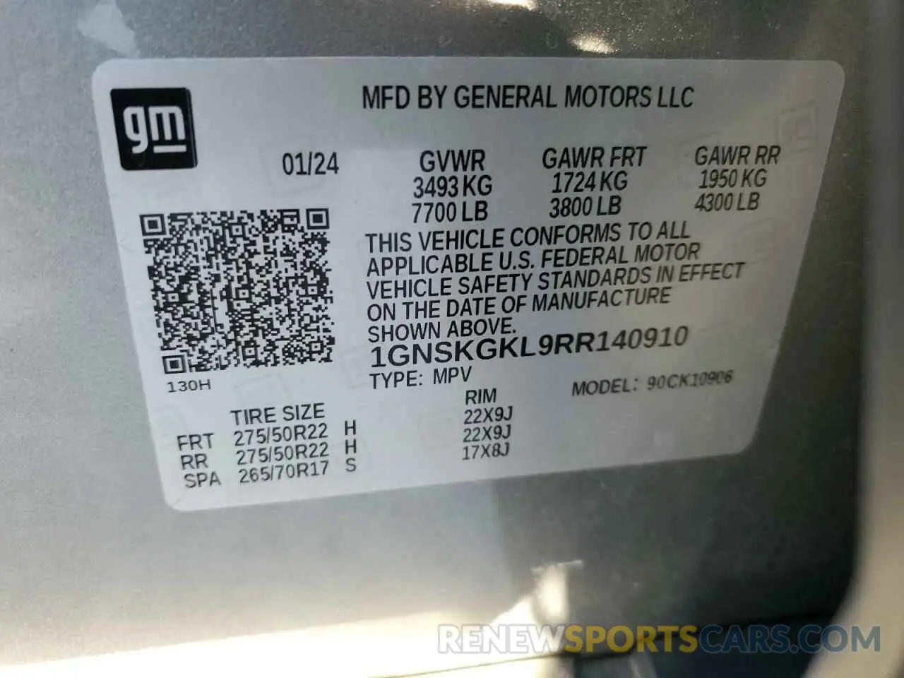 13 Photograph of a damaged car 1GNSKGKL9RR140910 CHEVROLET SUBURBAN 2024