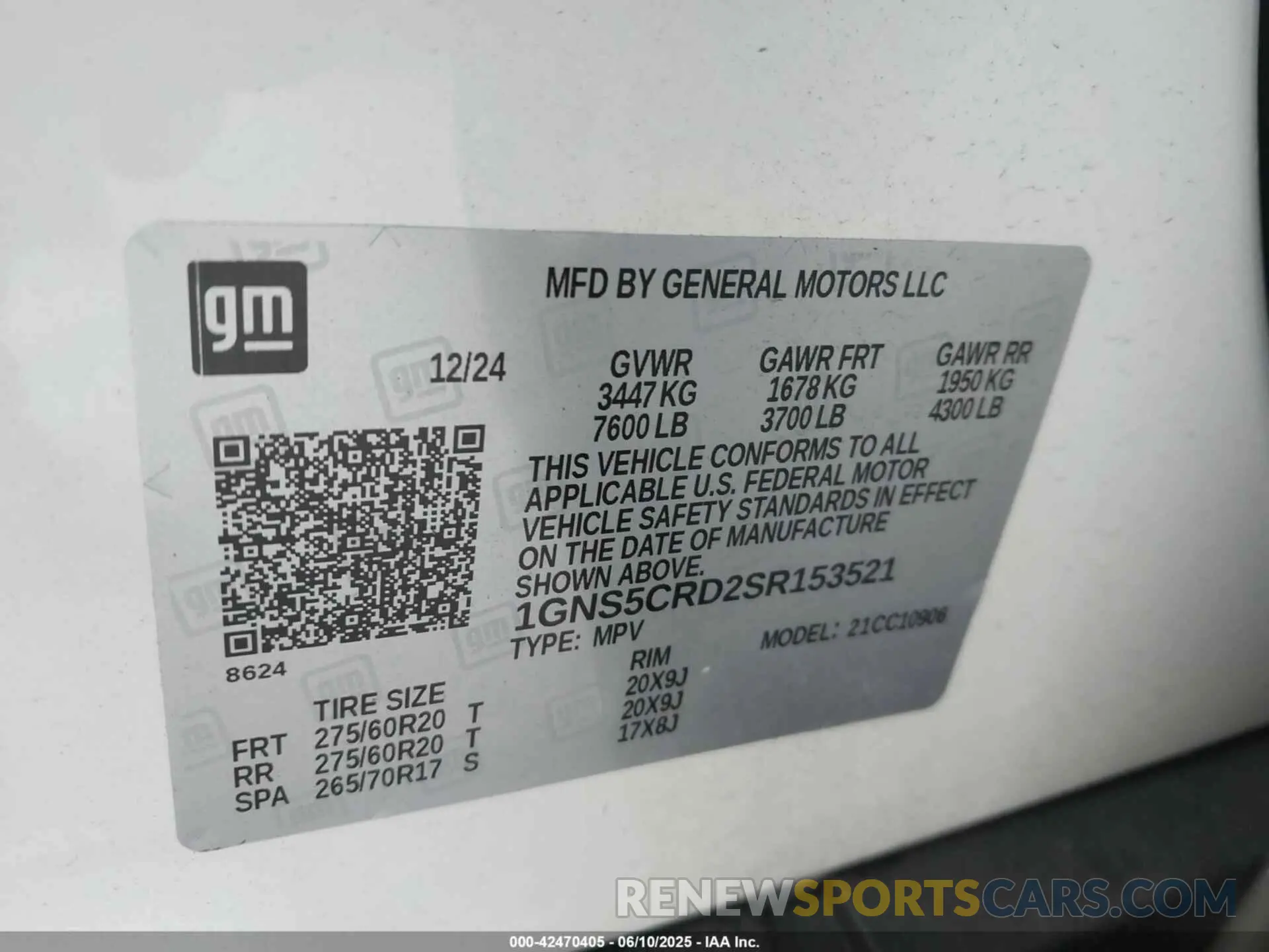 9 Photograph of a damaged car 1GNS5CRD2SR153521 CHEVROLET SUBURBAN 2025