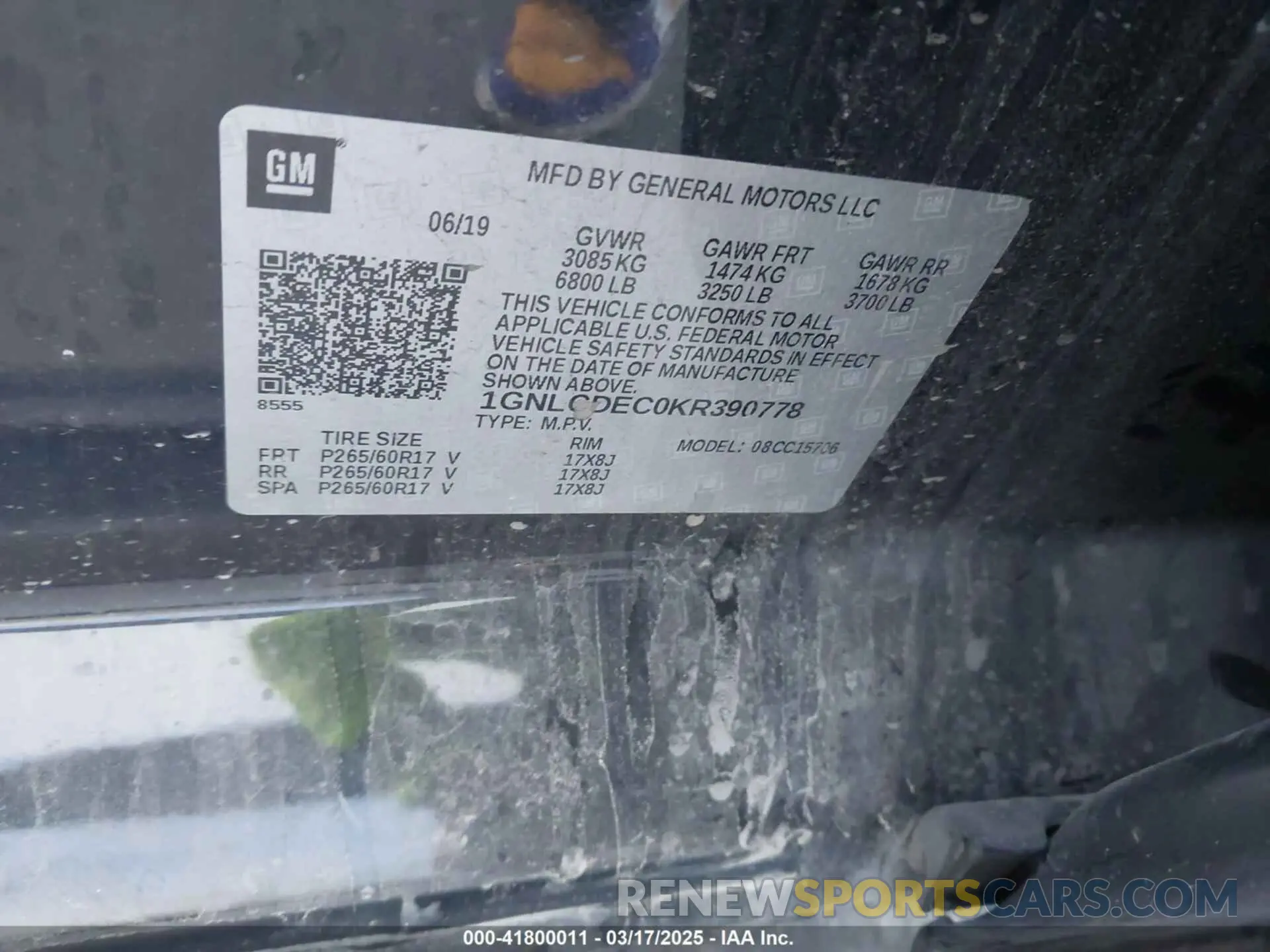 9 Photograph of a damaged car 1GNLCDEC0KR390778 CHEVROLET TAHOE 2019