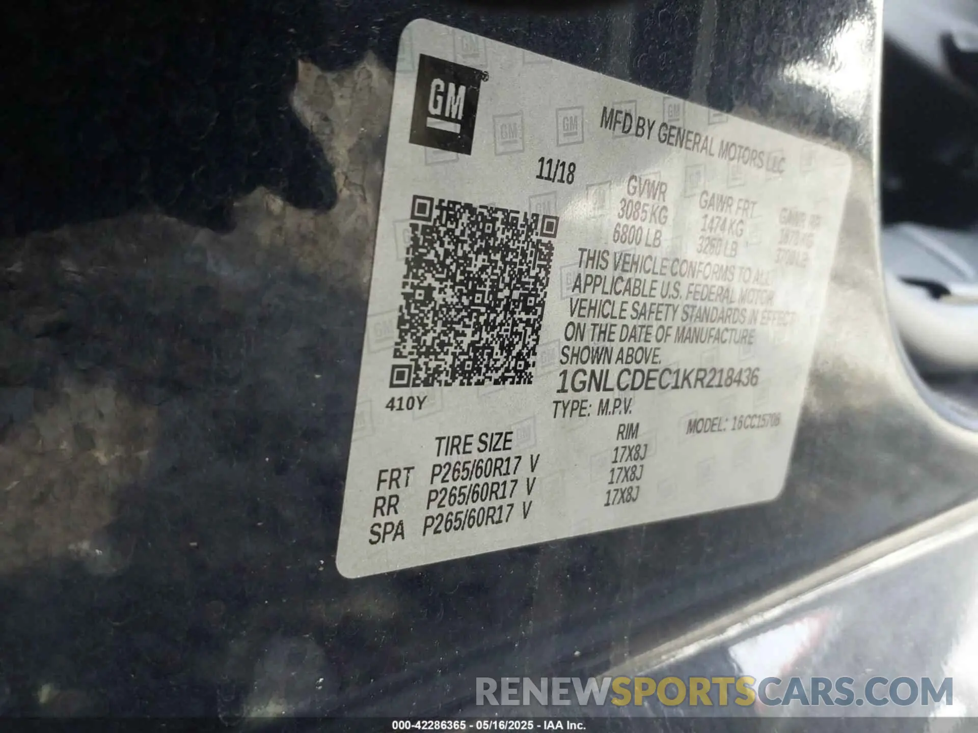 9 Photograph of a damaged car 1GNLCDEC1KR218436 CHEVROLET TAHOE 2019