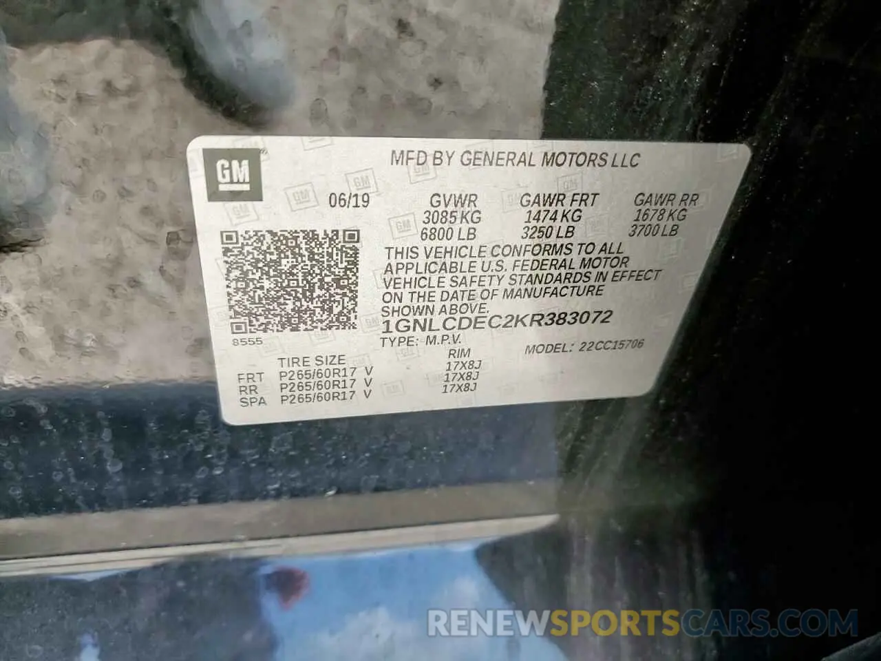 13 Photograph of a damaged car 1GNLCDEC2KR383072 CHEVROLET TAHOE 2019