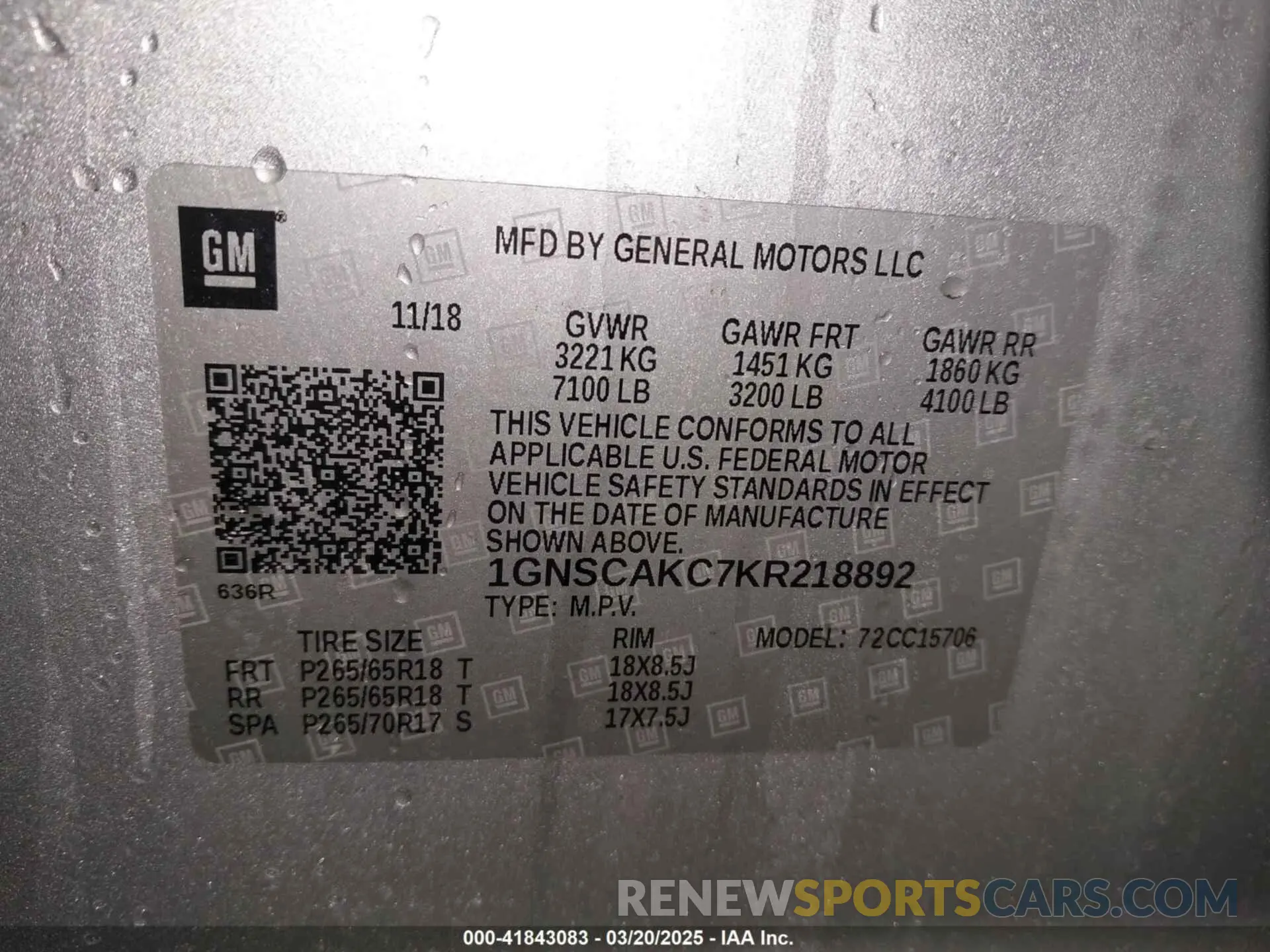 9 Photograph of a damaged car 1GNSCAKC7KR218892 CHEVROLET TAHOE 2019