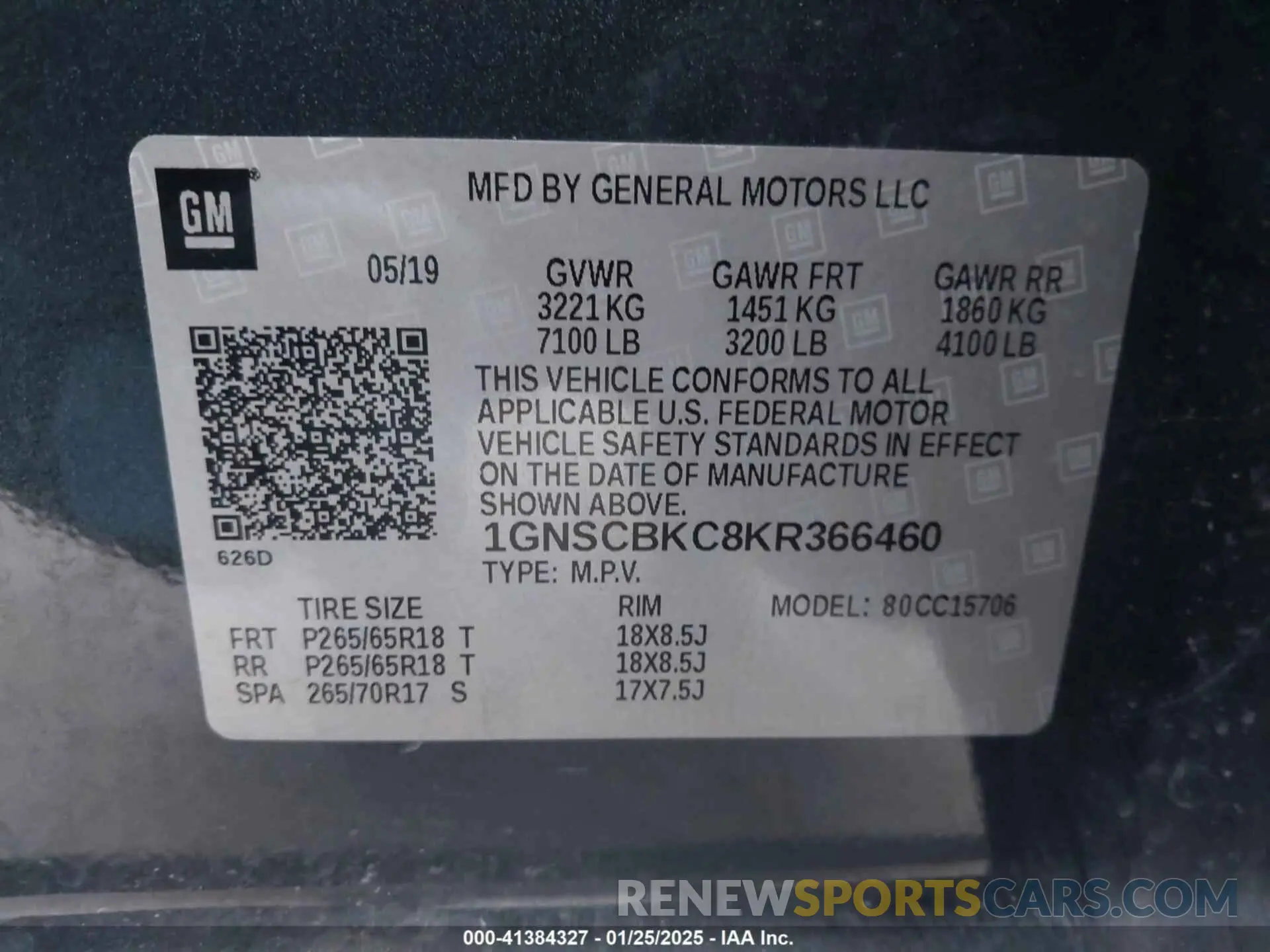 9 Photograph of a damaged car 1GNSCBKC8KR366460 CHEVROLET TAHOE 2019