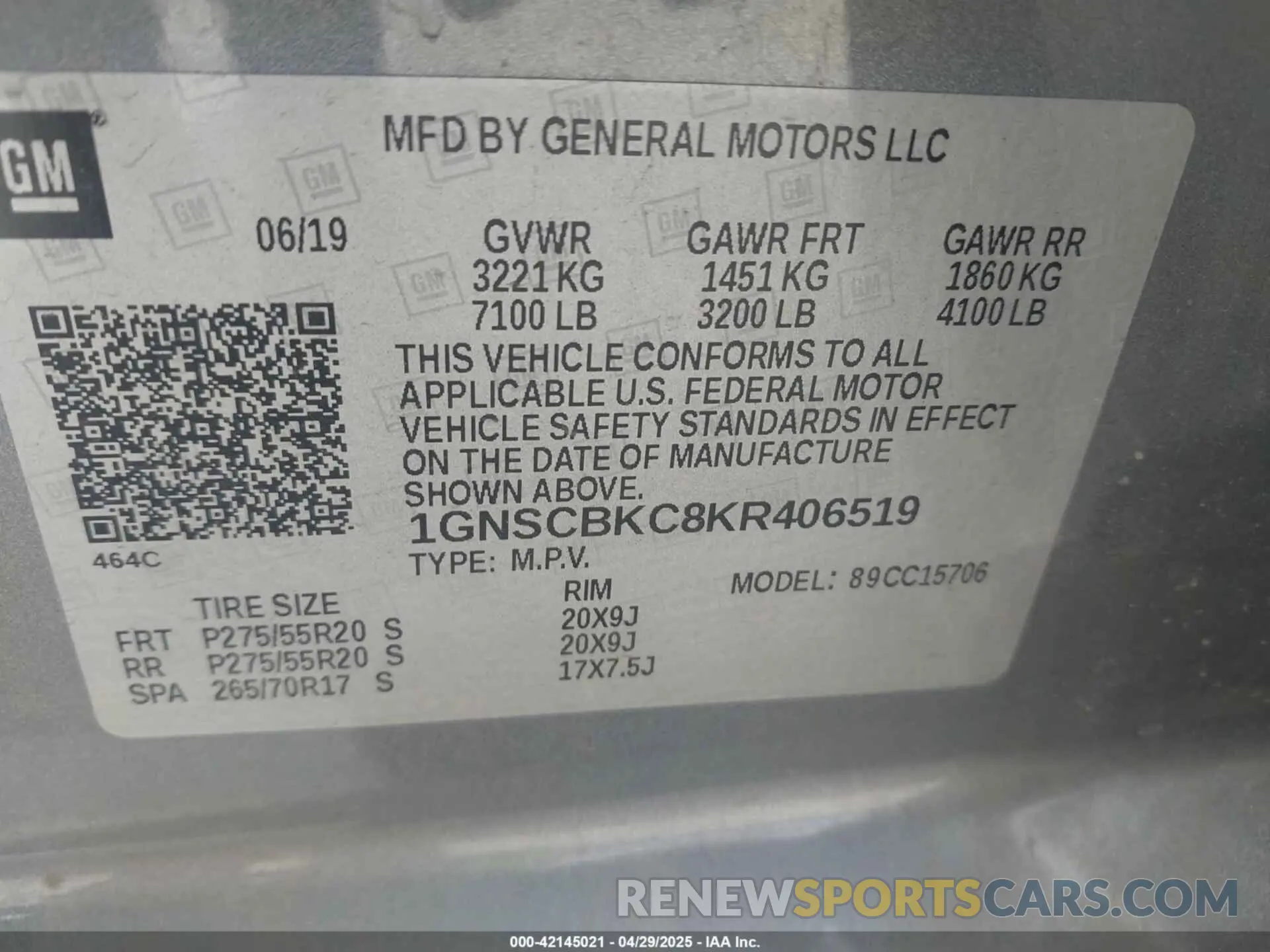 9 Photograph of a damaged car 1GNSCBKC8KR406519 CHEVROLET TAHOE 2019