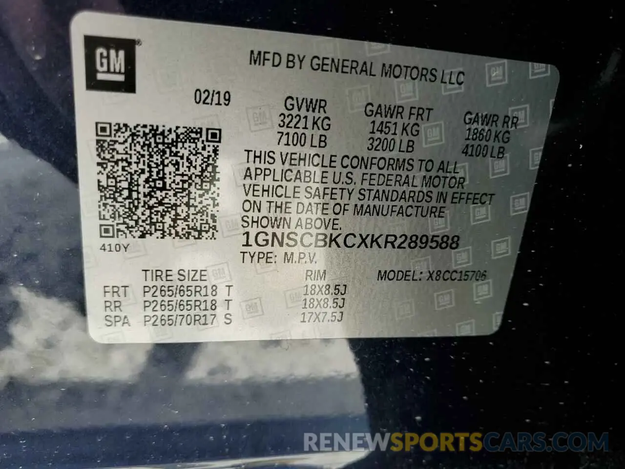 13 Photograph of a damaged car 1GNSCBKCXKR289588 CHEVROLET TAHOE 2019