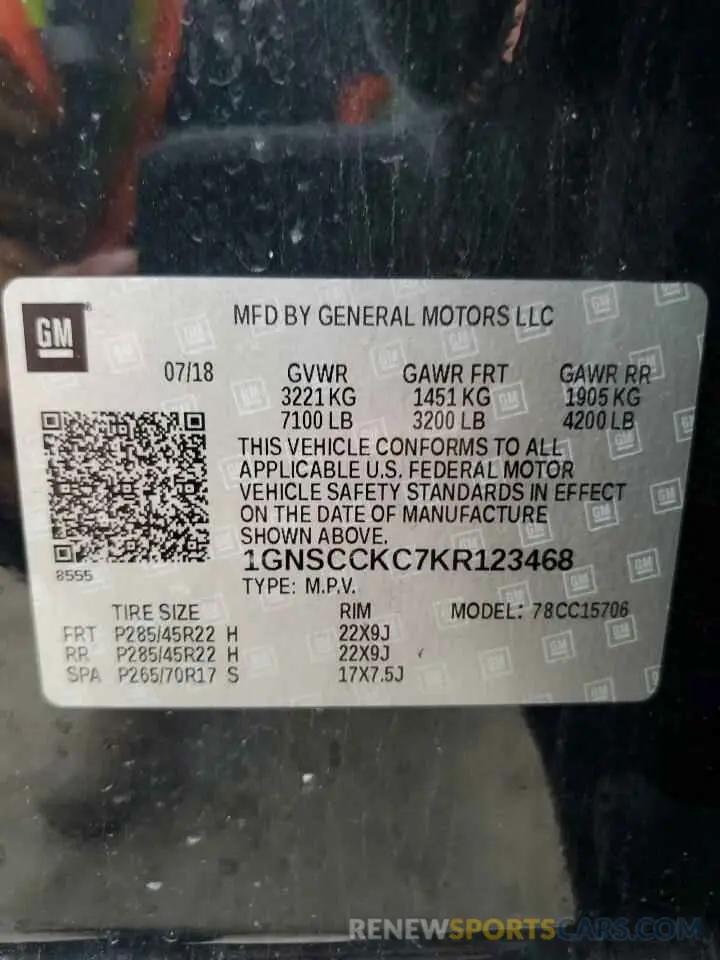 13 Photograph of a damaged car 1GNSCCKC7KR123468 CHEVROLET TAHOE 2019