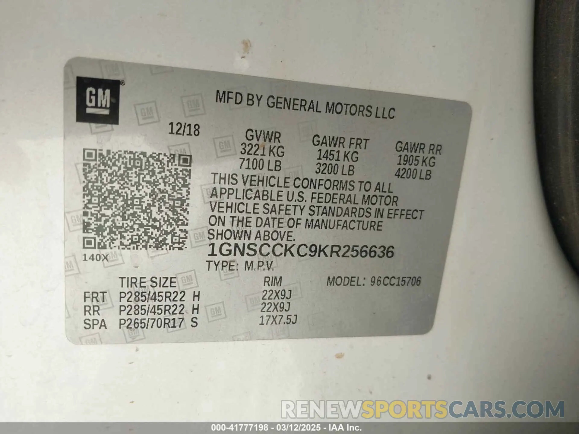 9 Photograph of a damaged car 1GNSCCKC9KR256636 CHEVROLET TAHOE 2019