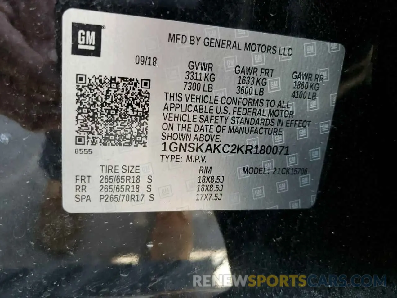 13 Photograph of a damaged car 1GNSKAKC2KR180071 CHEVROLET TAHOE 2019