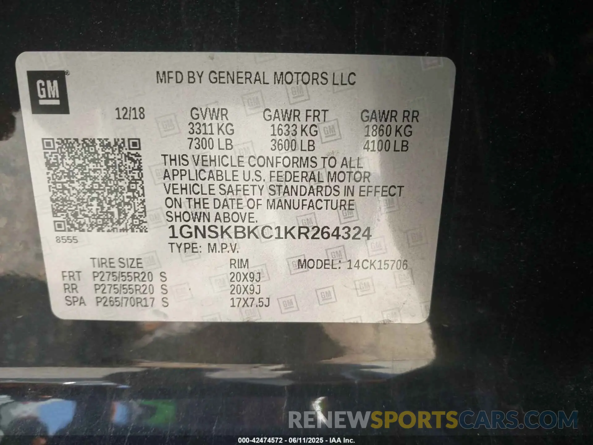 9 Photograph of a damaged car 1GNSKBKC1KR264324 CHEVROLET TAHOE 2019
