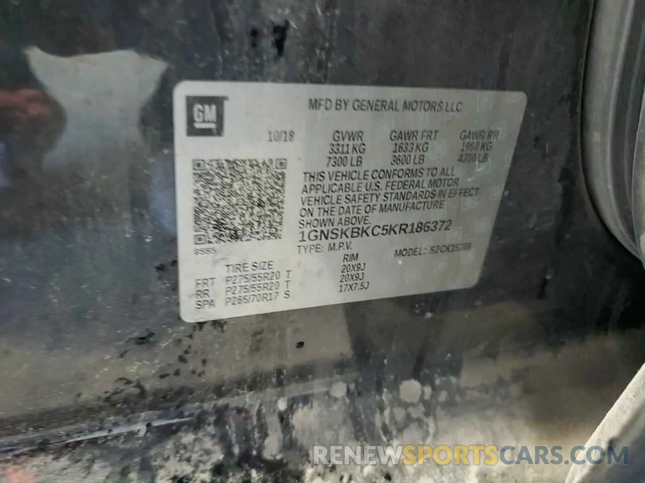 13 Photograph of a damaged car 1GNSKBKC5KR186372 CHEVROLET TAHOE 2019