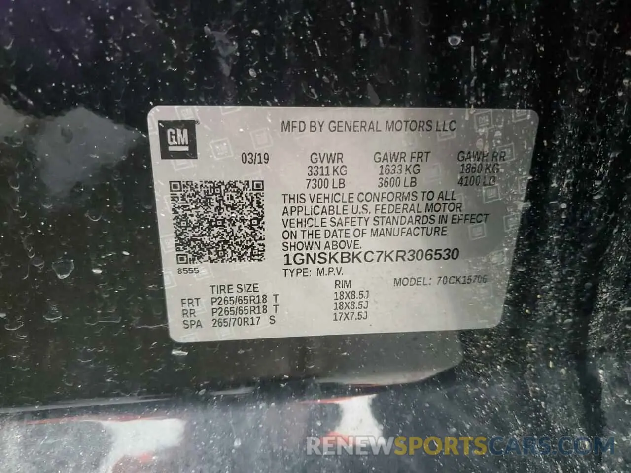13 Photograph of a damaged car 1GNSKBKC7KR306530 CHEVROLET TAHOE 2019