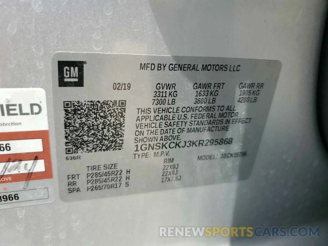 14 Photograph of a damaged car 1GNSKCKJ3KR295868 CHEVROLET TAHOE 2019