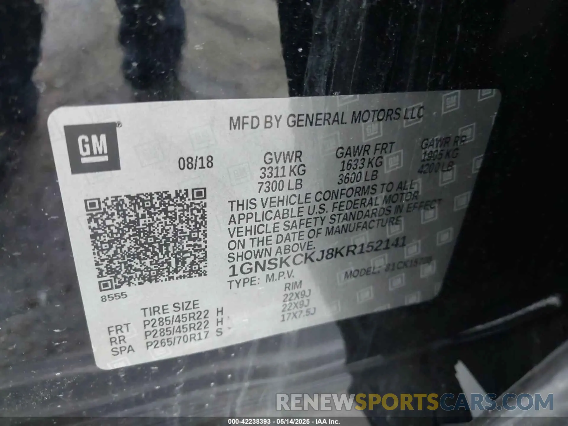 9 Photograph of a damaged car 1GNSKCKJ8KR152141 CHEVROLET TAHOE 2019