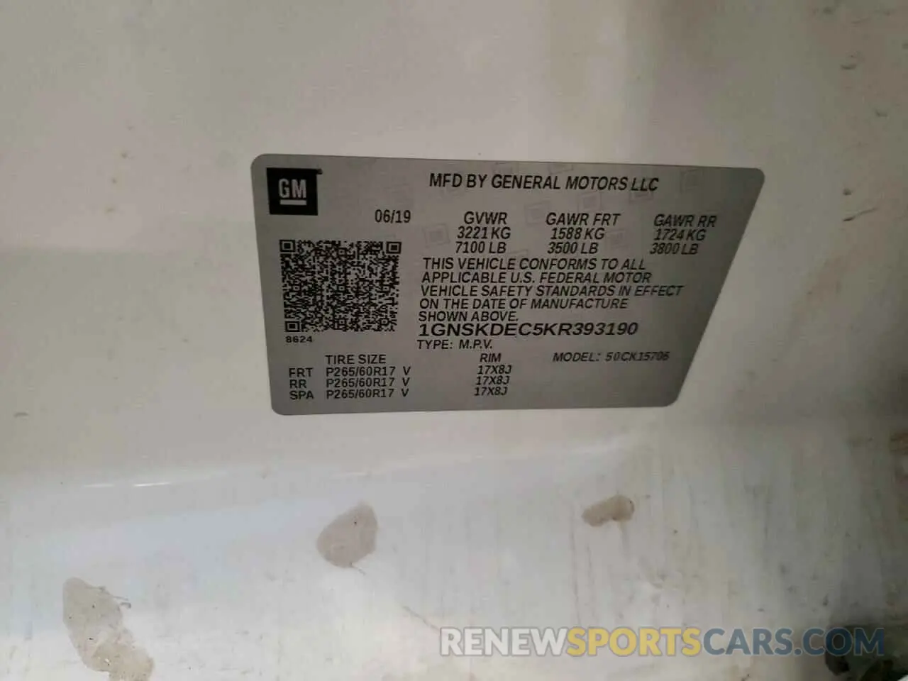 14 Photograph of a damaged car 1GNSKDEC5KR393190 CHEVROLET TAHOE 2019