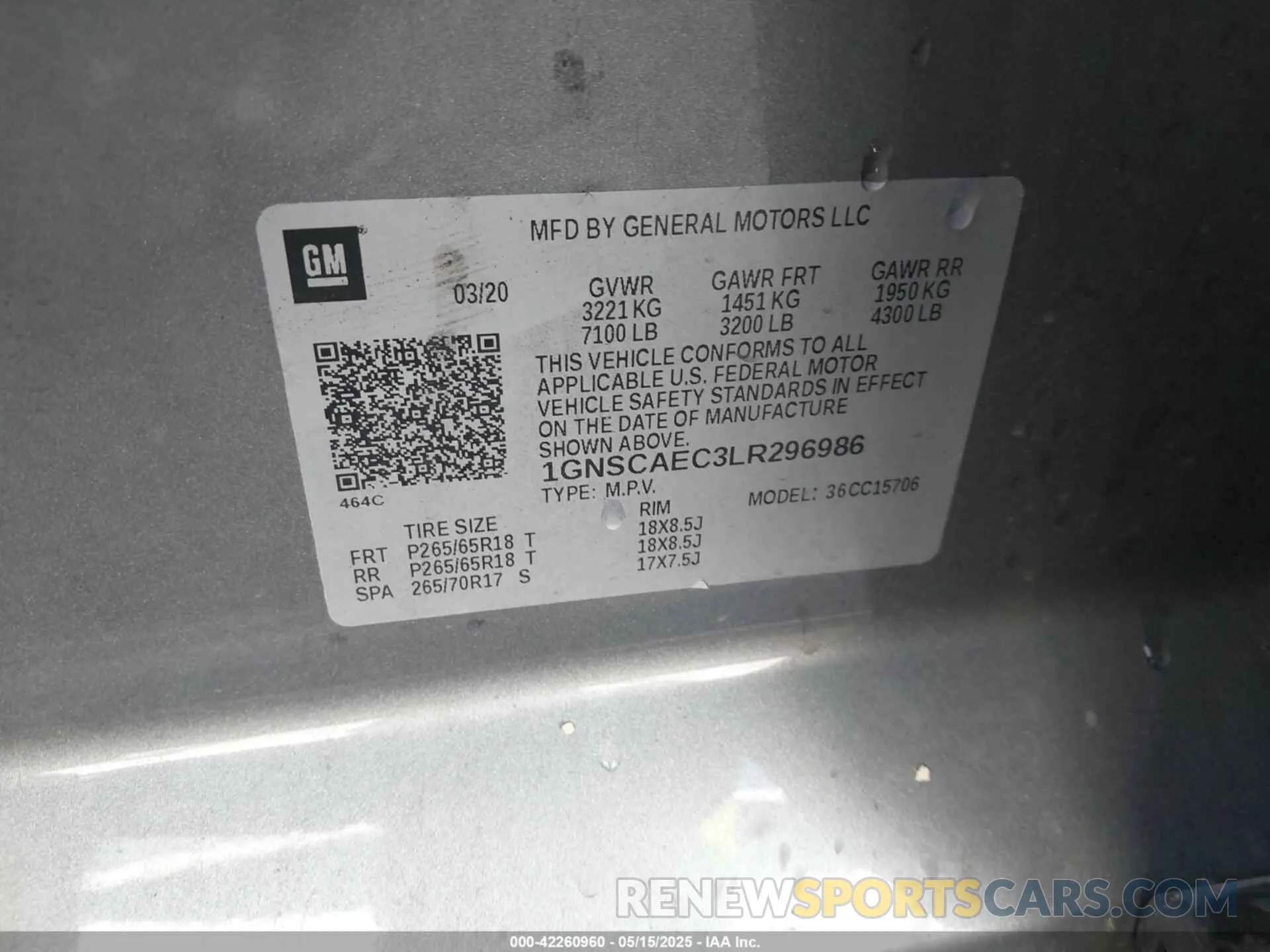 9 Photograph of a damaged car 1GNSCAEC3LR296986 CHEVROLET TAHOE 2020