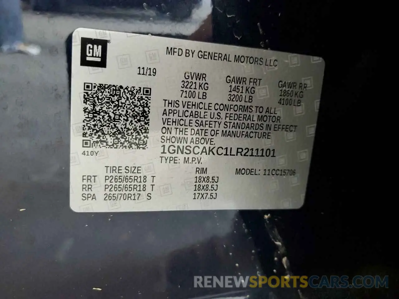 13 Photograph of a damaged car 1GNSCAKC1LR211101 CHEVROLET TAHOE 2020