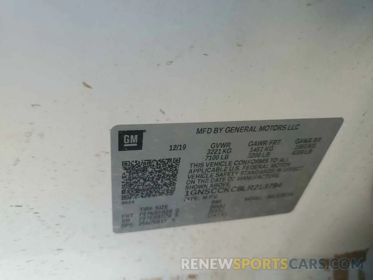 13 Photograph of a damaged car 1GNSCCKC8LR213794 CHEVROLET TAHOE 2020