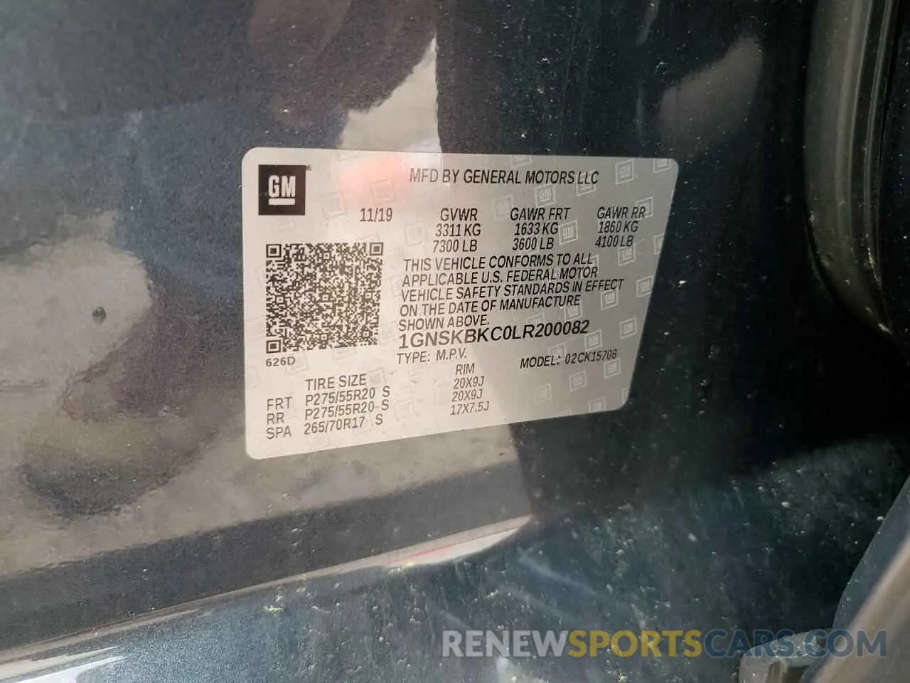 13 Photograph of a damaged car 1GNSKBKC0LR200082 CHEVROLET TAHOE 2020