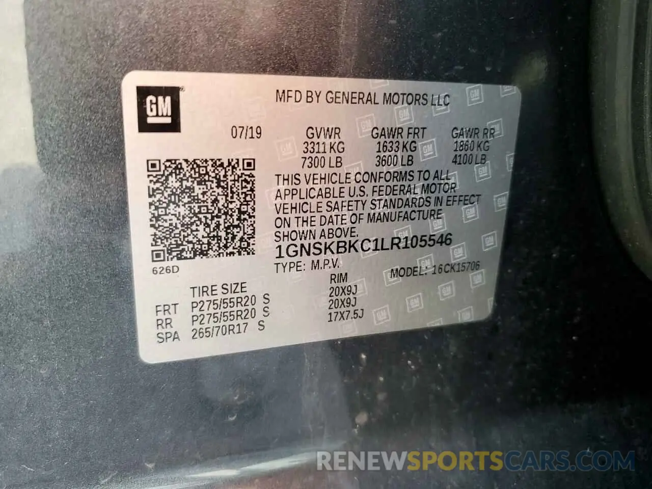 13 Photograph of a damaged car 1GNSKBKC1LR105546 CHEVROLET TAHOE 2020