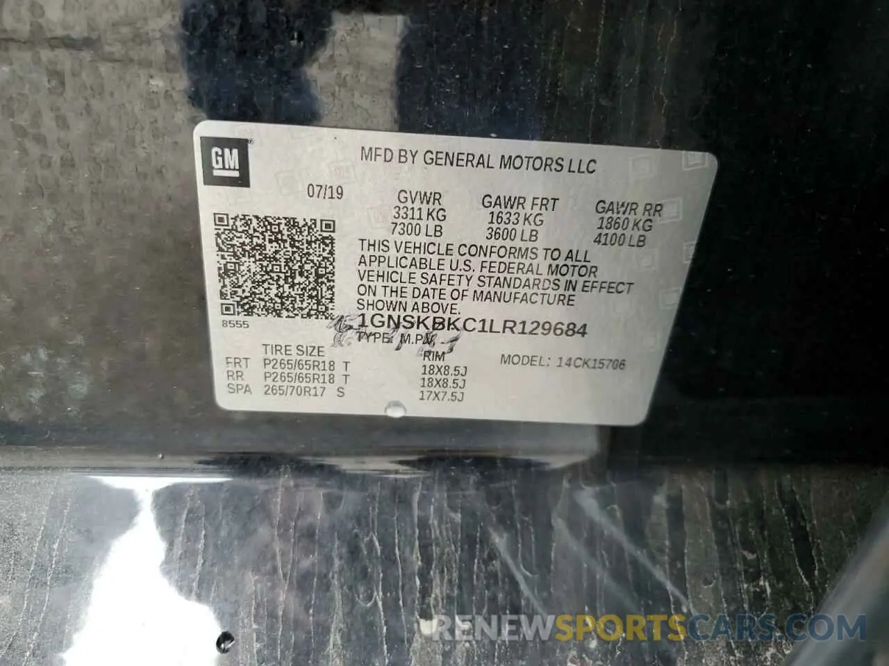 13 Photograph of a damaged car 1GNSKBKC1LR129684 CHEVROLET TAHOE 2020
