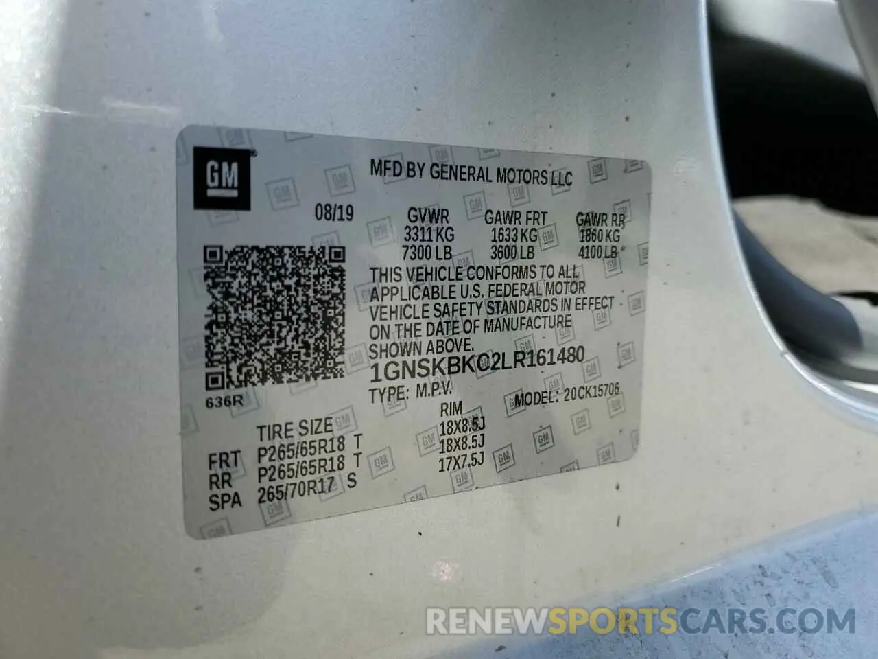 14 Photograph of a damaged car 1GNSKBKC2LR161480 CHEVROLET TAHOE 2020